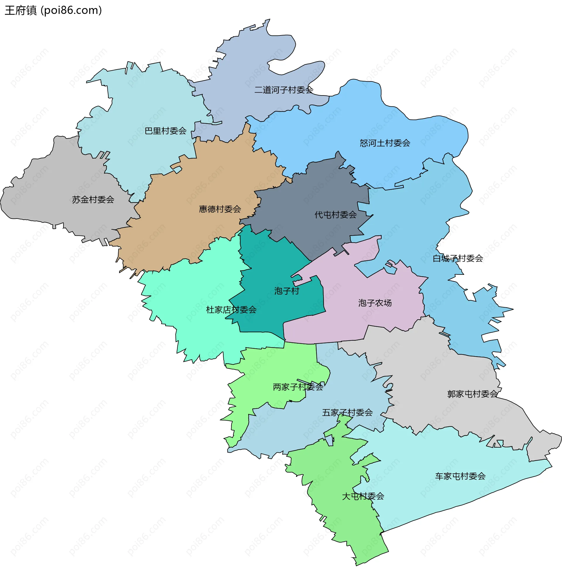 王府镇边界地图(五级行政区划)