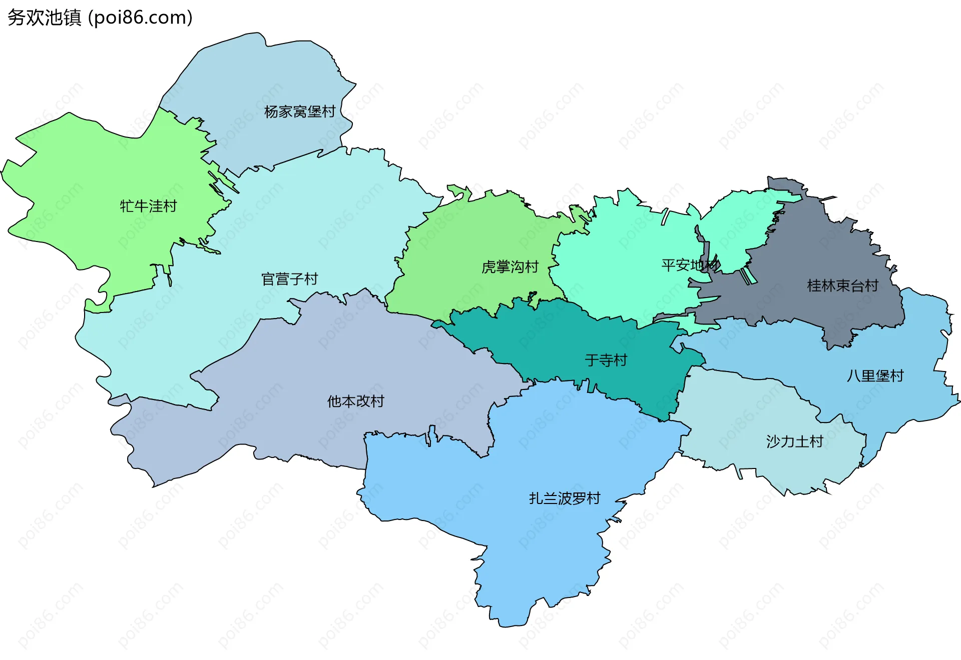 务欢池镇边界地图(五级行政区划)