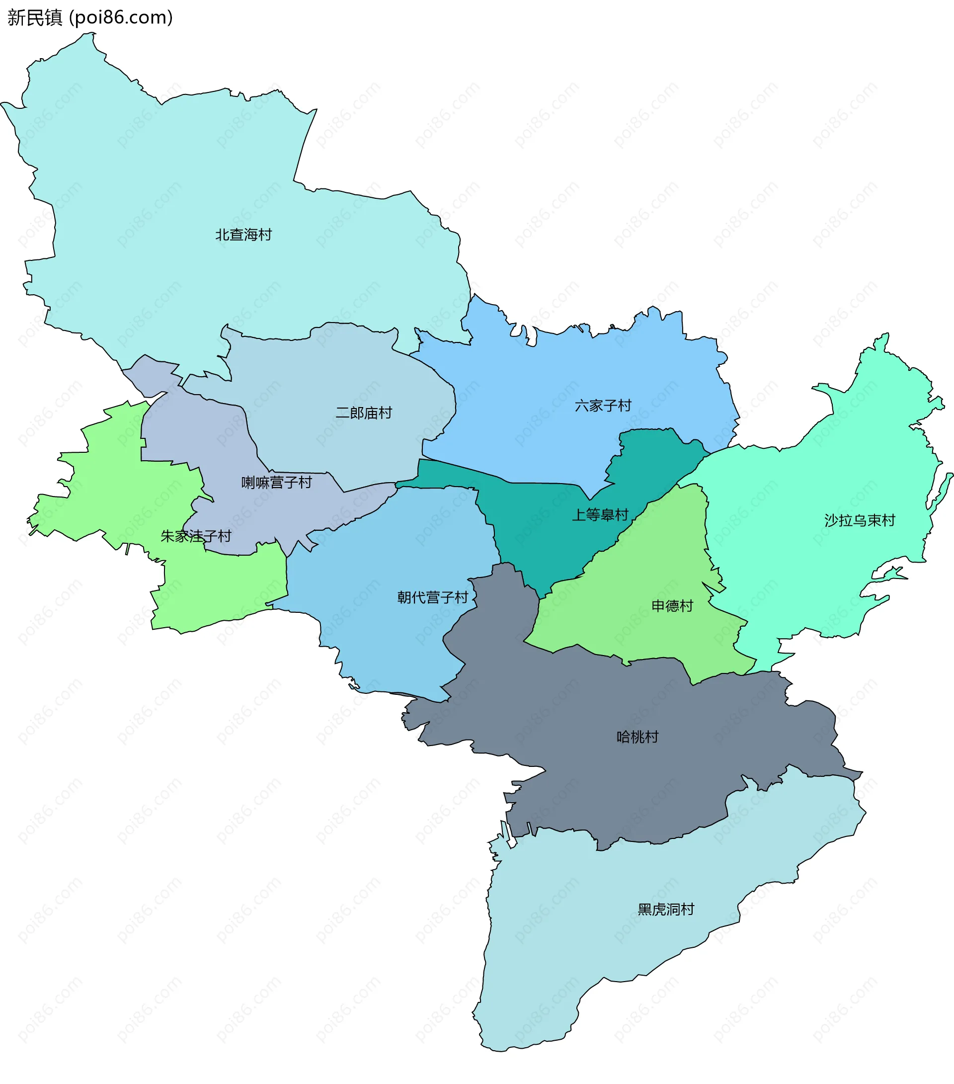 新民镇边界地图(五级行政区划)