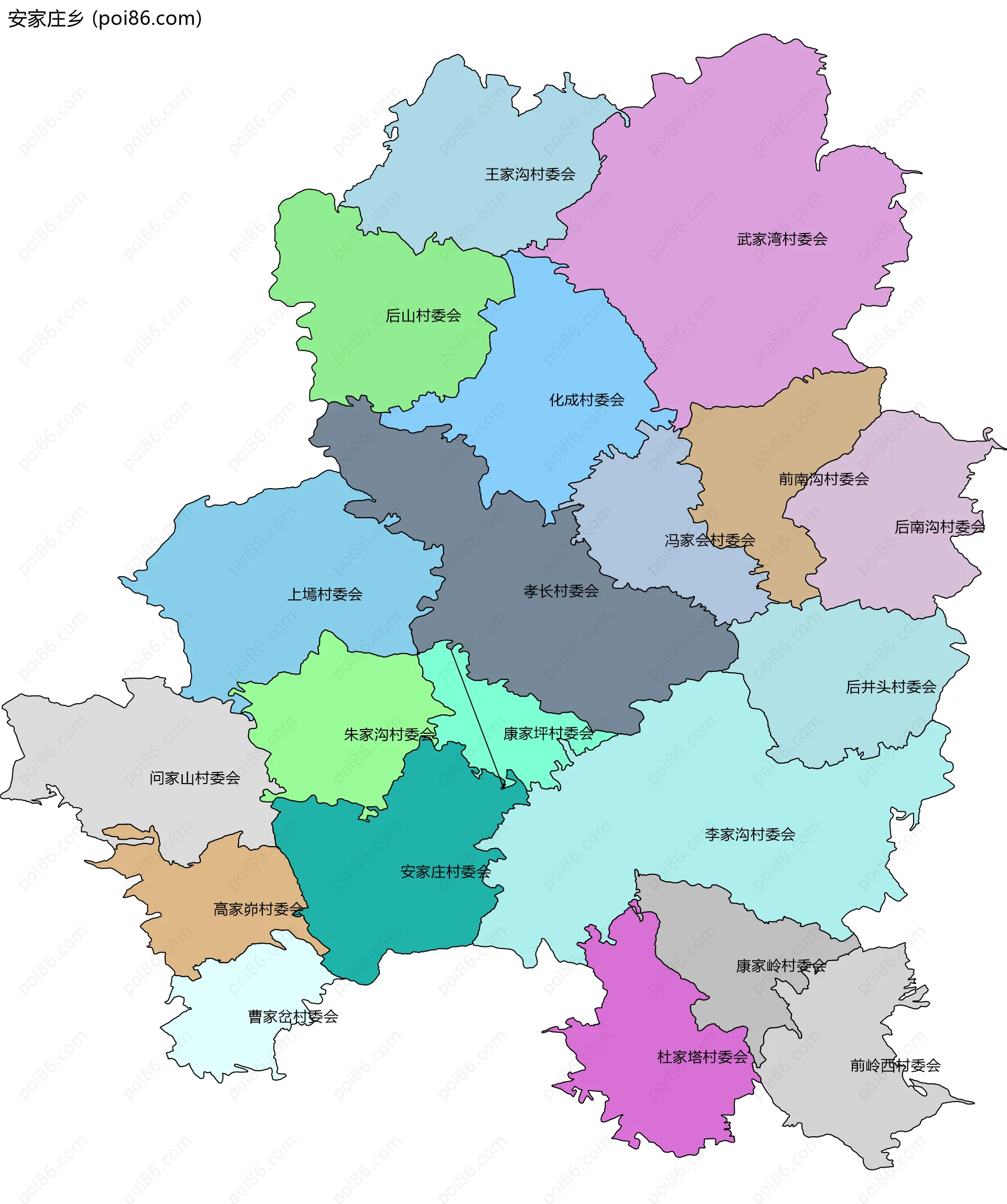 安家庄乡边界地图(五级行政区划)