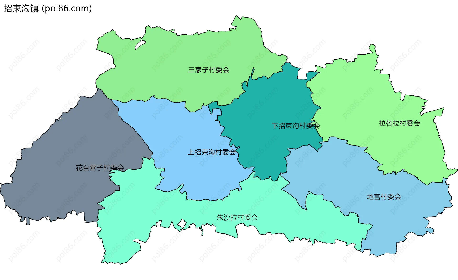招束沟镇边界地图(五级行政区划)