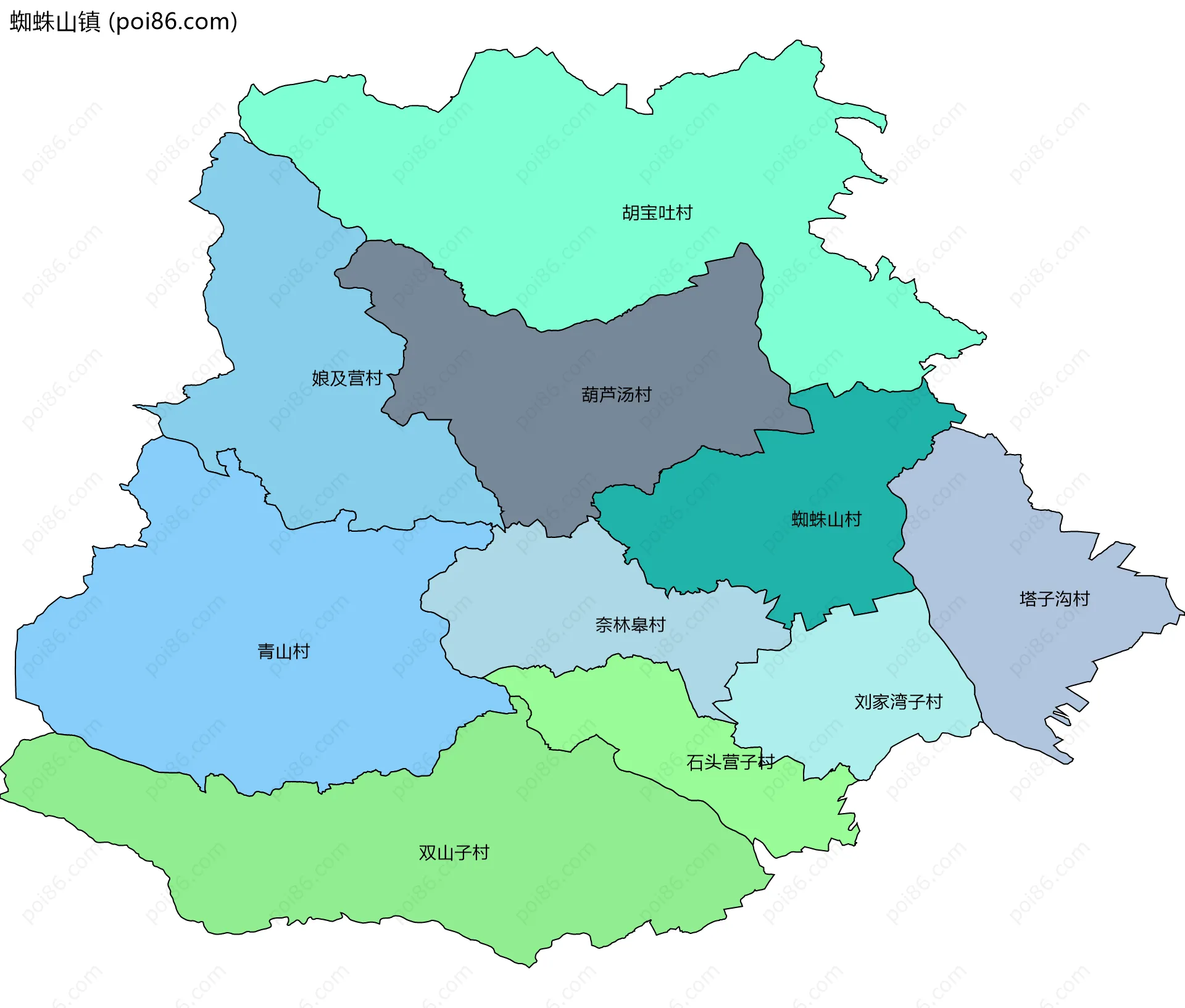 蜘蛛山镇边界地图(五级行政区划)