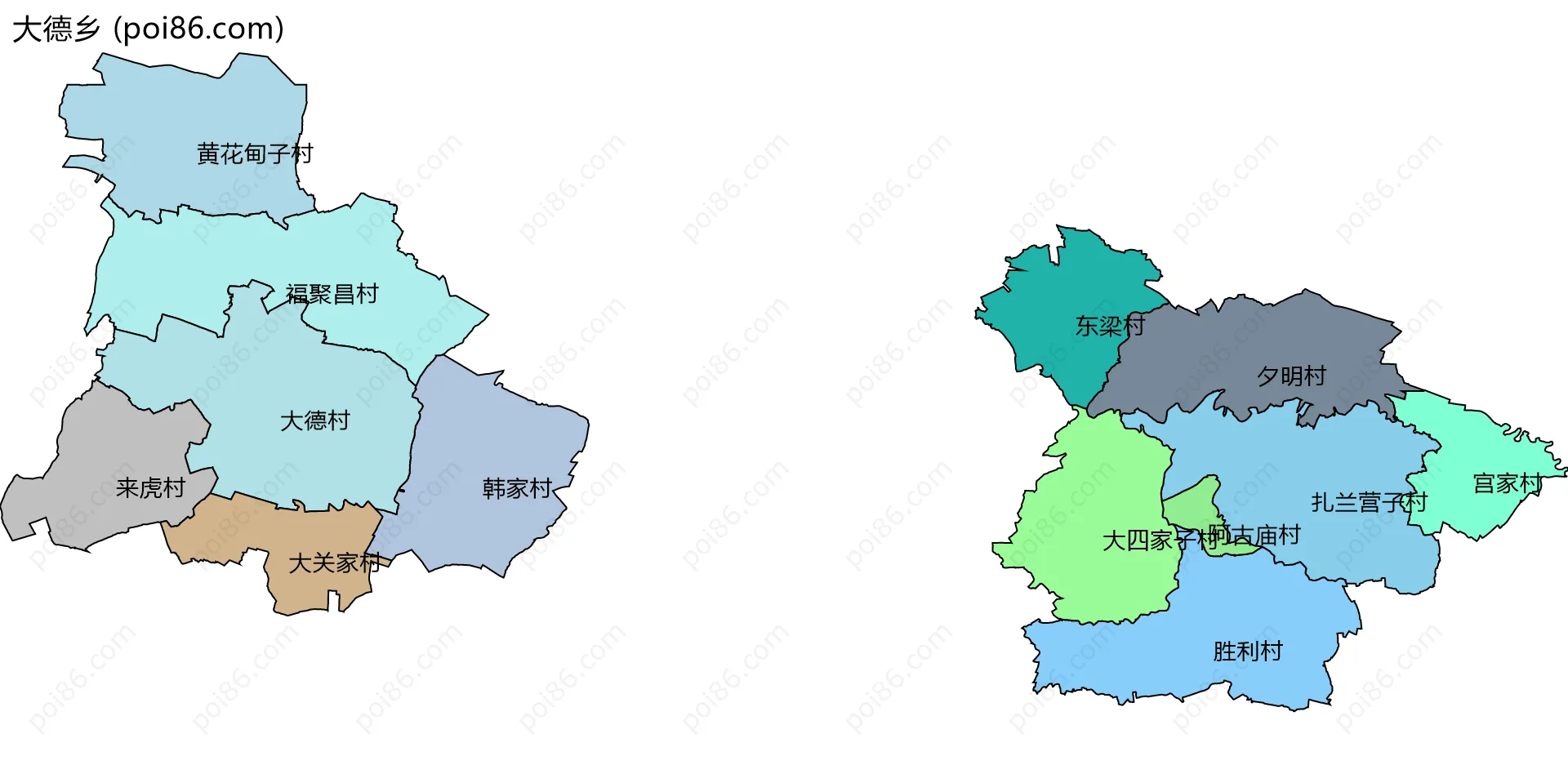 大德乡边界地图(五级行政区划)