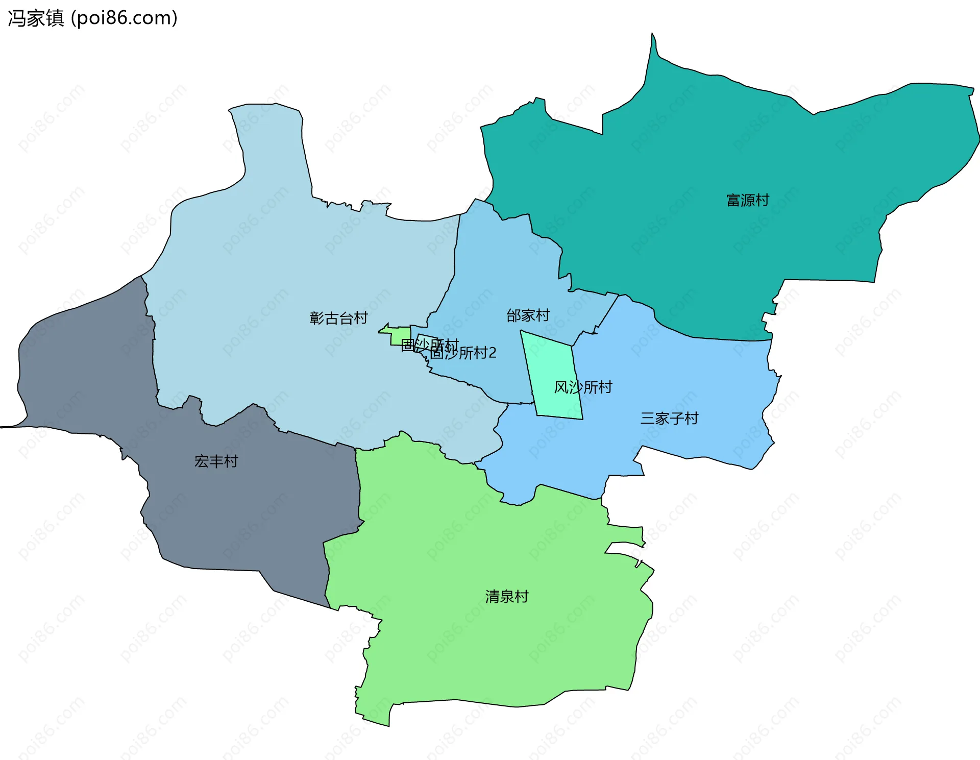 冯家镇边界地图(五级行政区划)