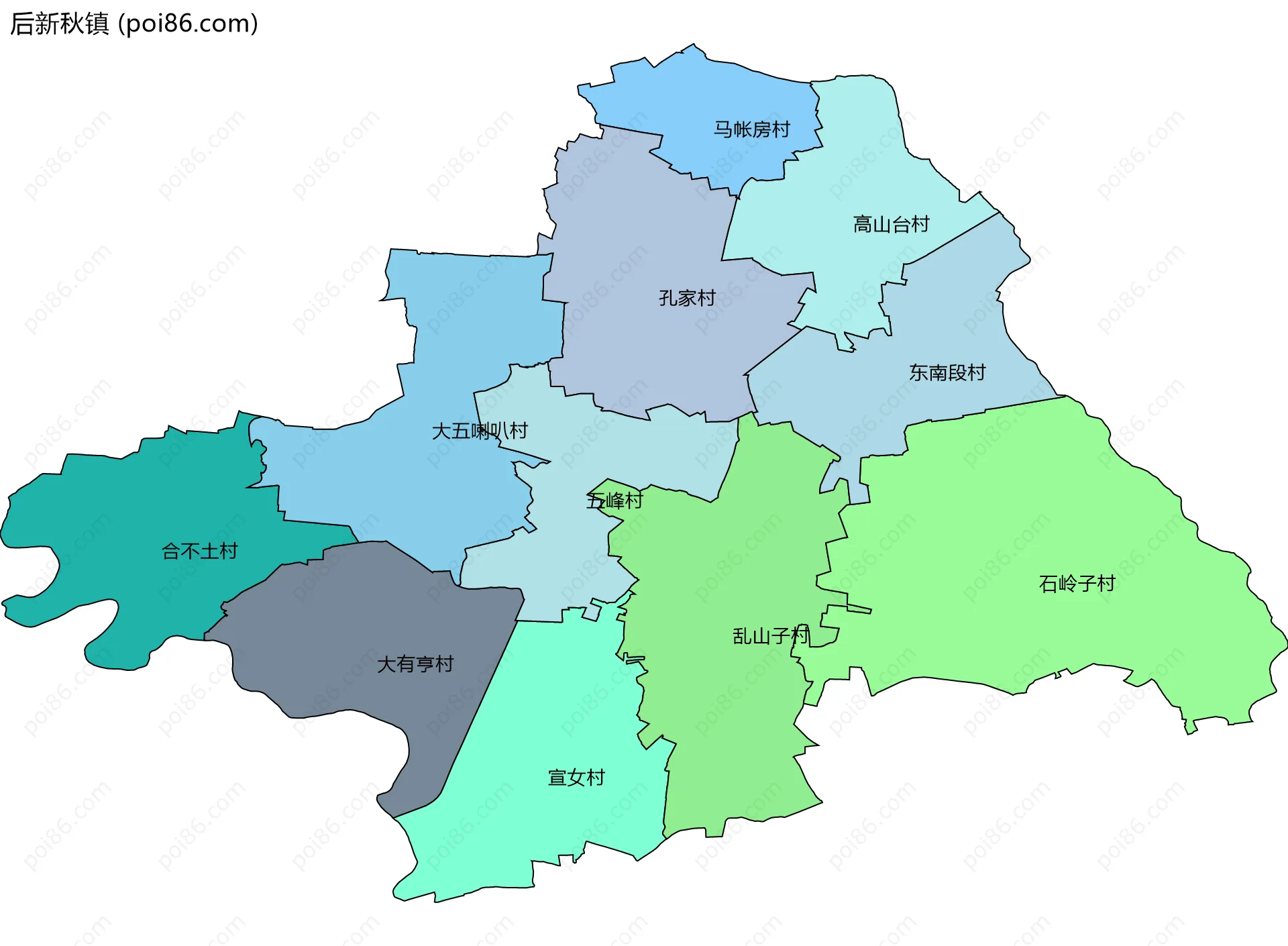 后新秋镇边界地图(五级行政区划)
