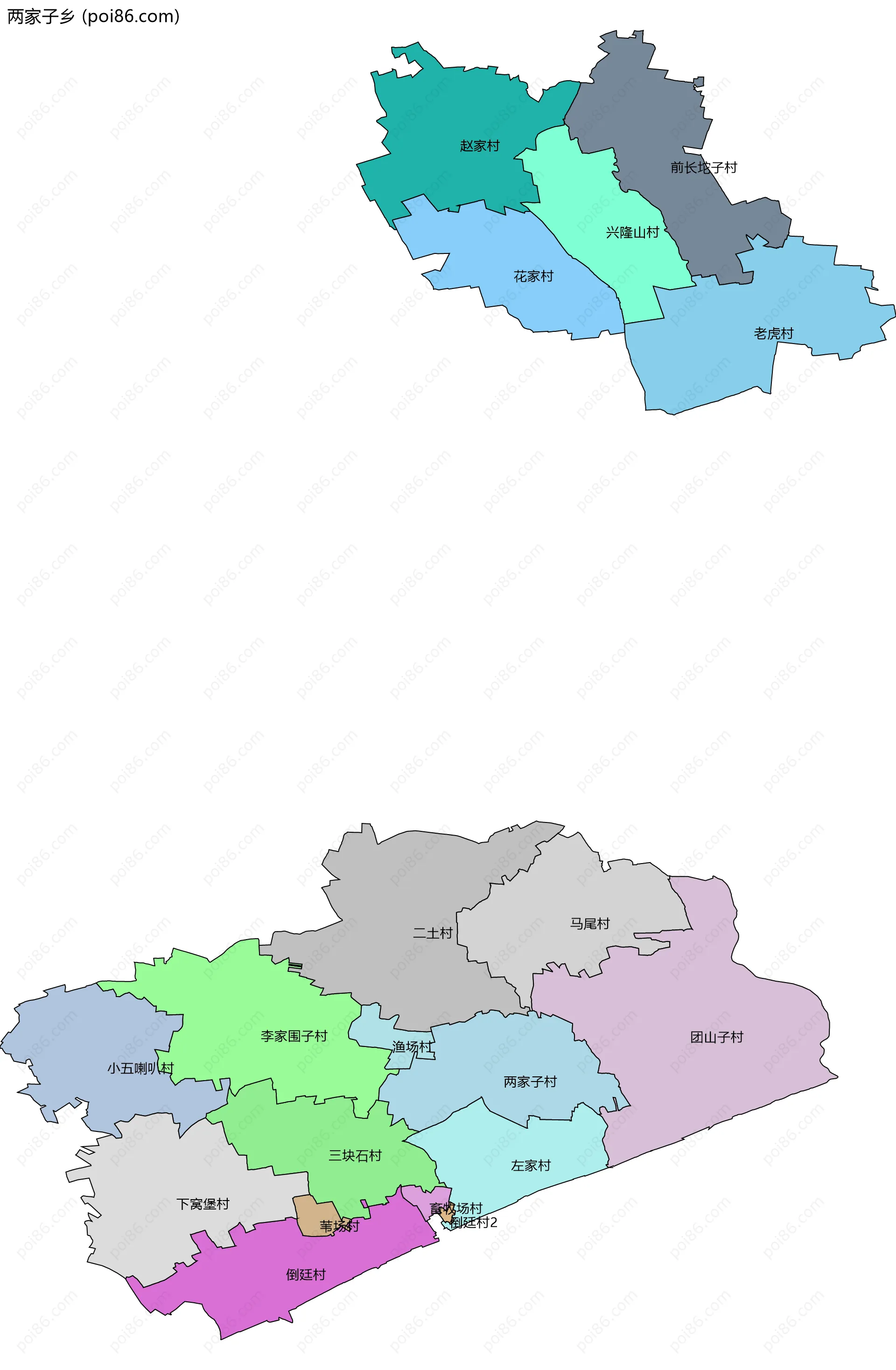 两家子乡边界地图(五级行政区划)