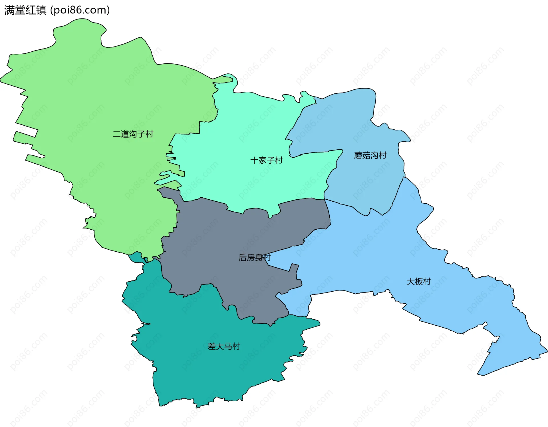 满堂红镇边界地图(五级行政区划)