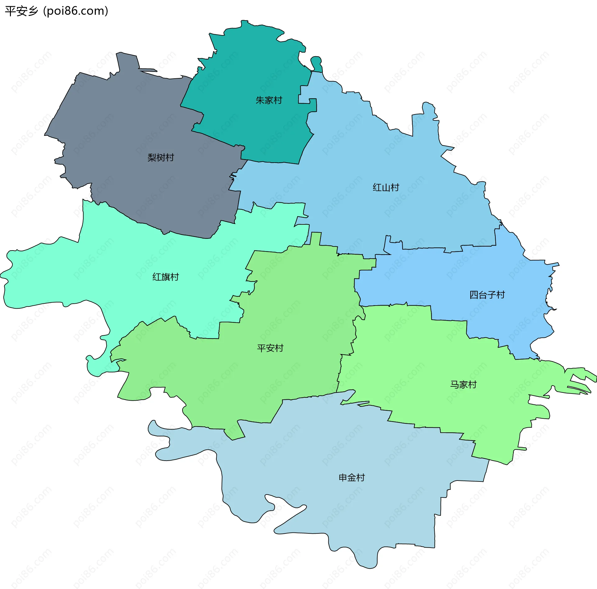 平安乡边界地图(五级行政区划)