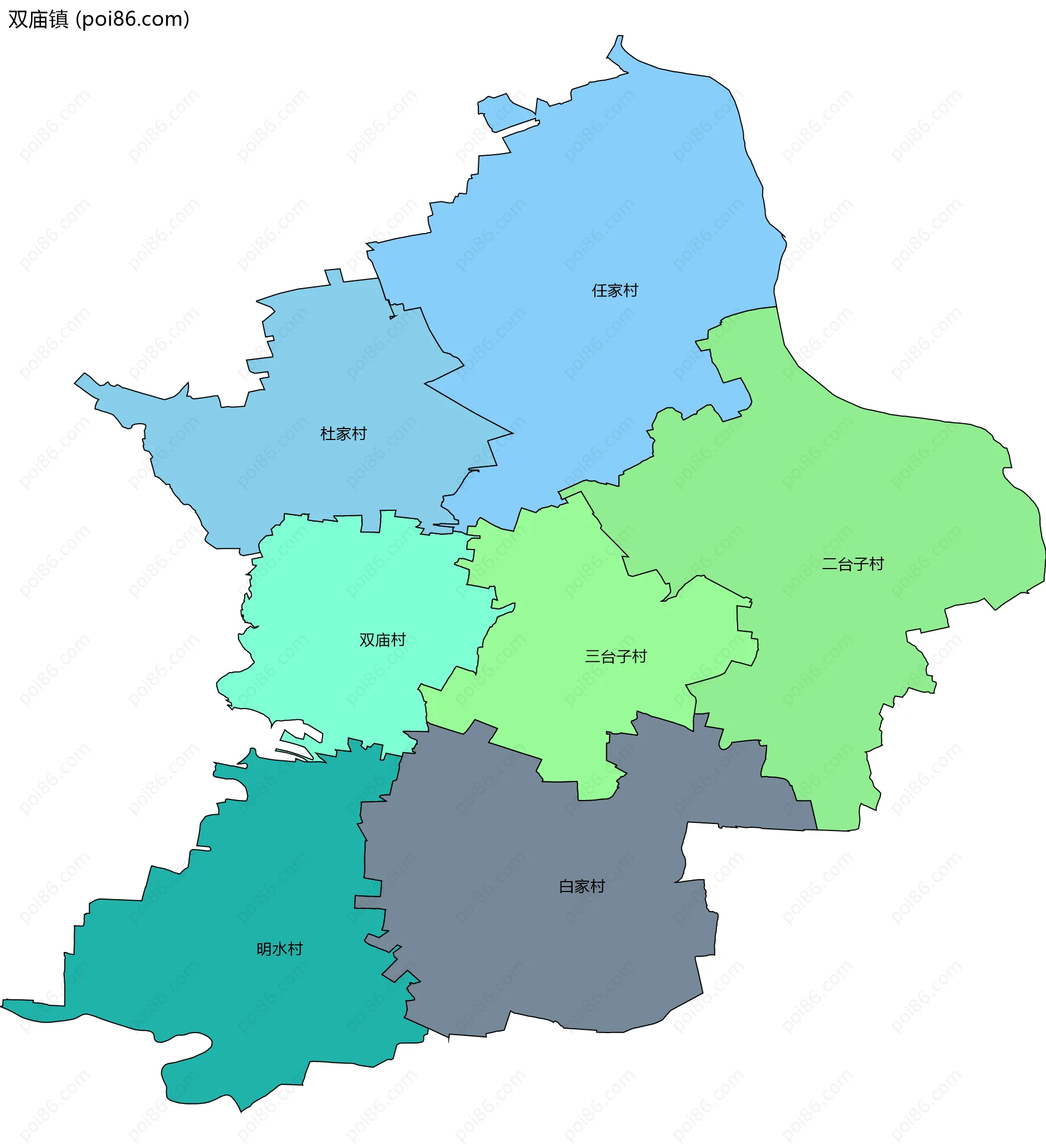 双庙镇边界地图(五级行政区划)