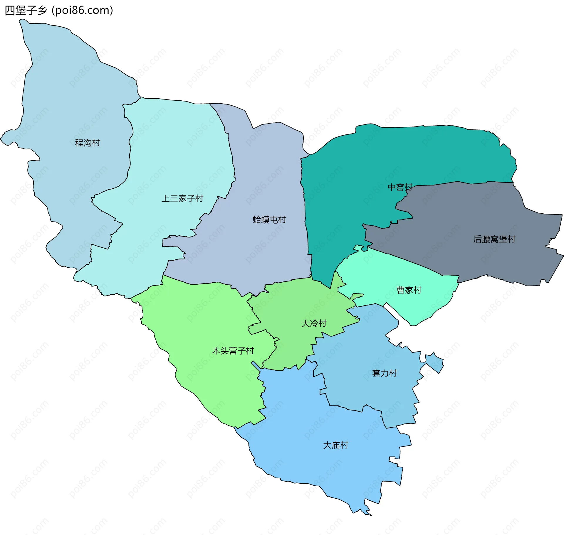 四堡子乡边界地图(五级行政区划)