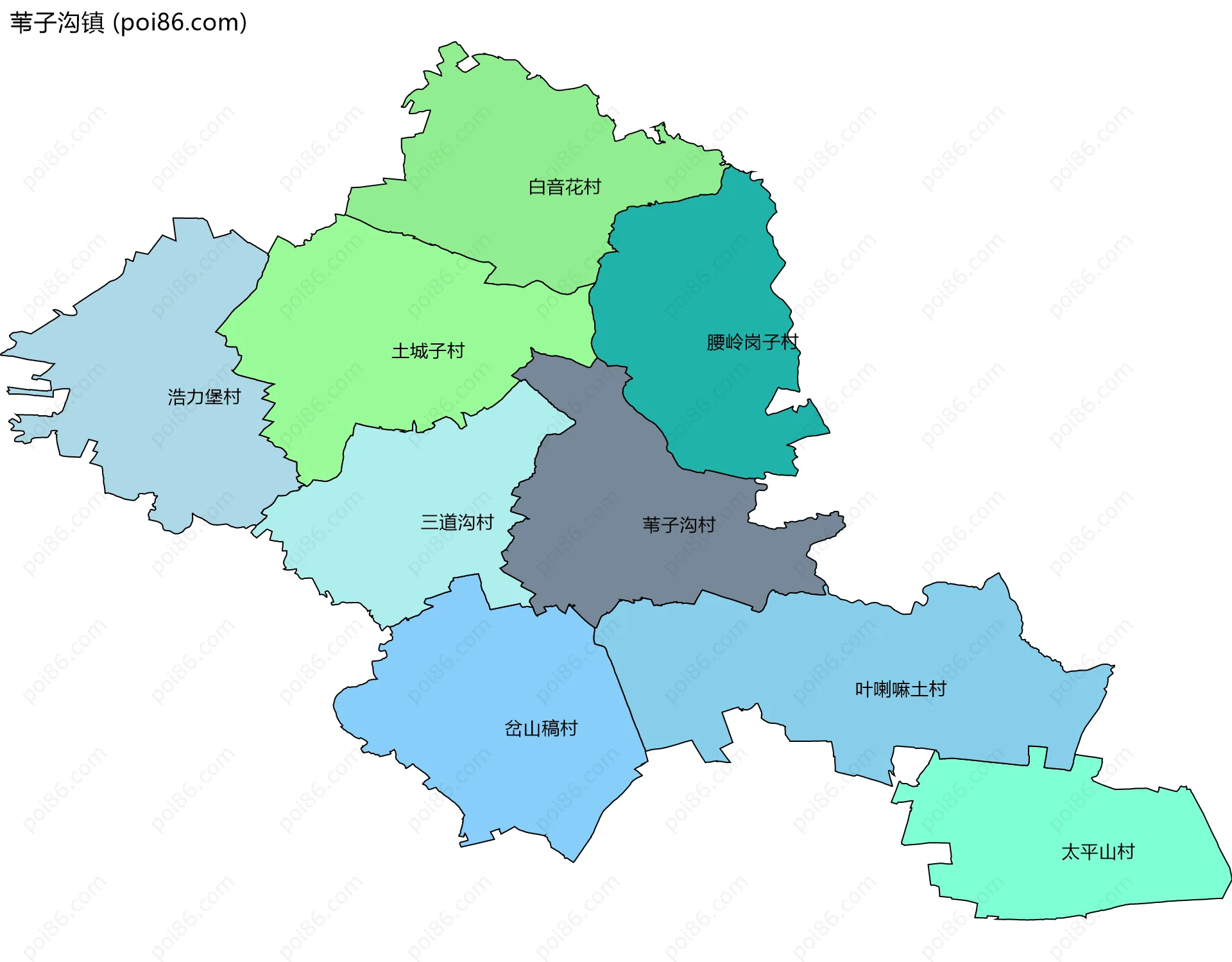 苇子沟镇边界地图(五级行政区划)