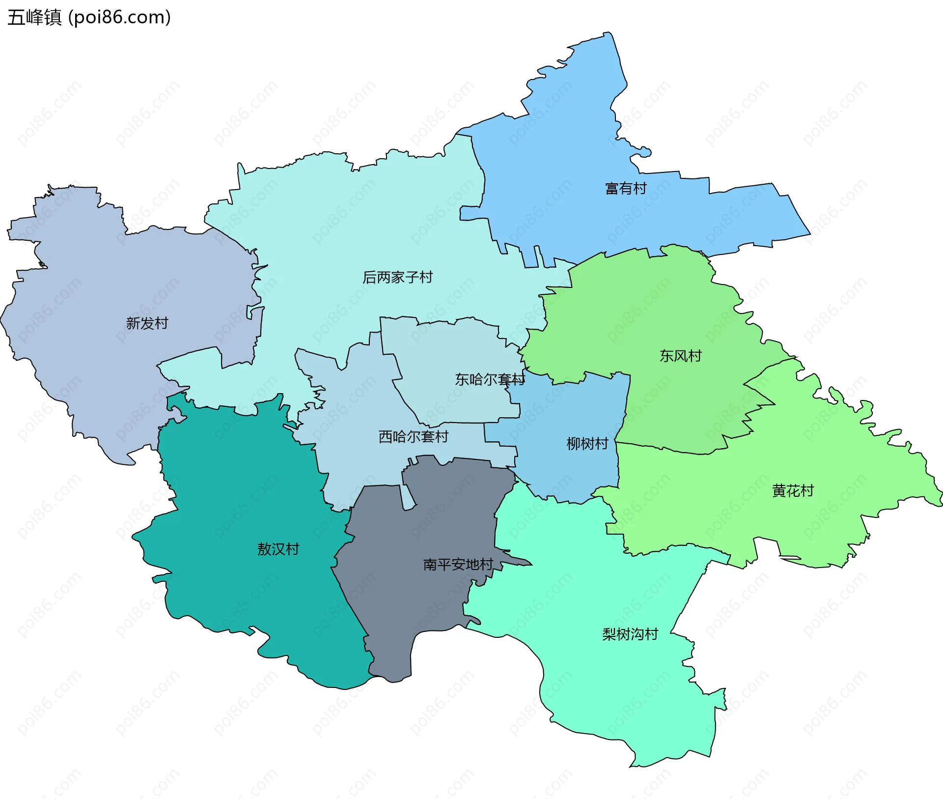 五峰镇边界地图(五级行政区划)