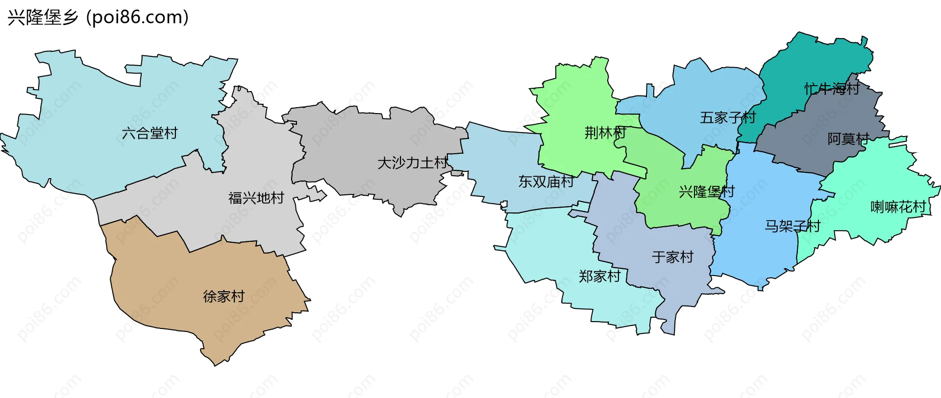 兴隆堡乡边界地图(五级行政区划)