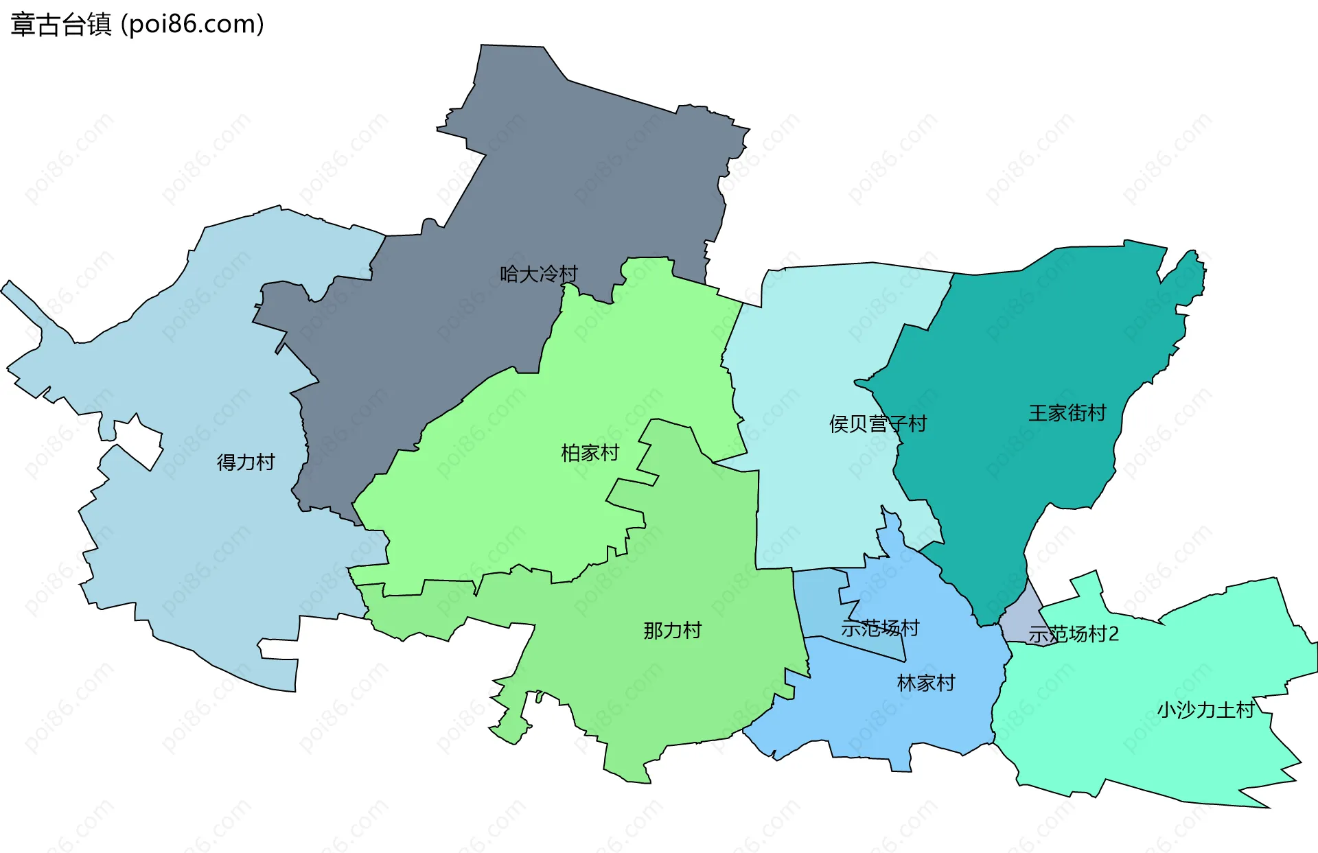 章古台镇边界地图(五级行政区划)