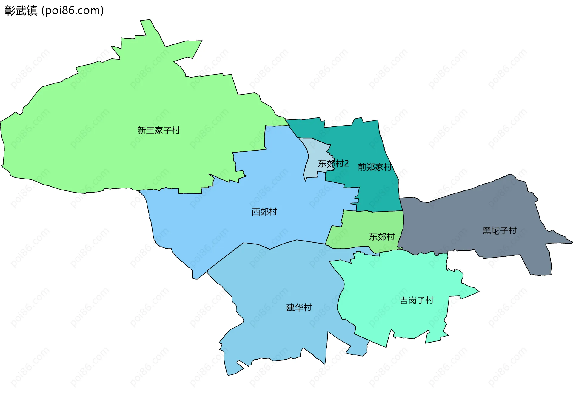 彰武镇边界地图(五级行政区划)