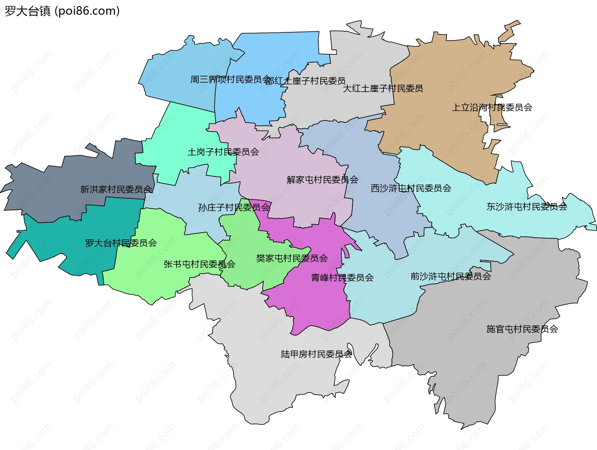 罗大台镇边界地图(五级行政区划)