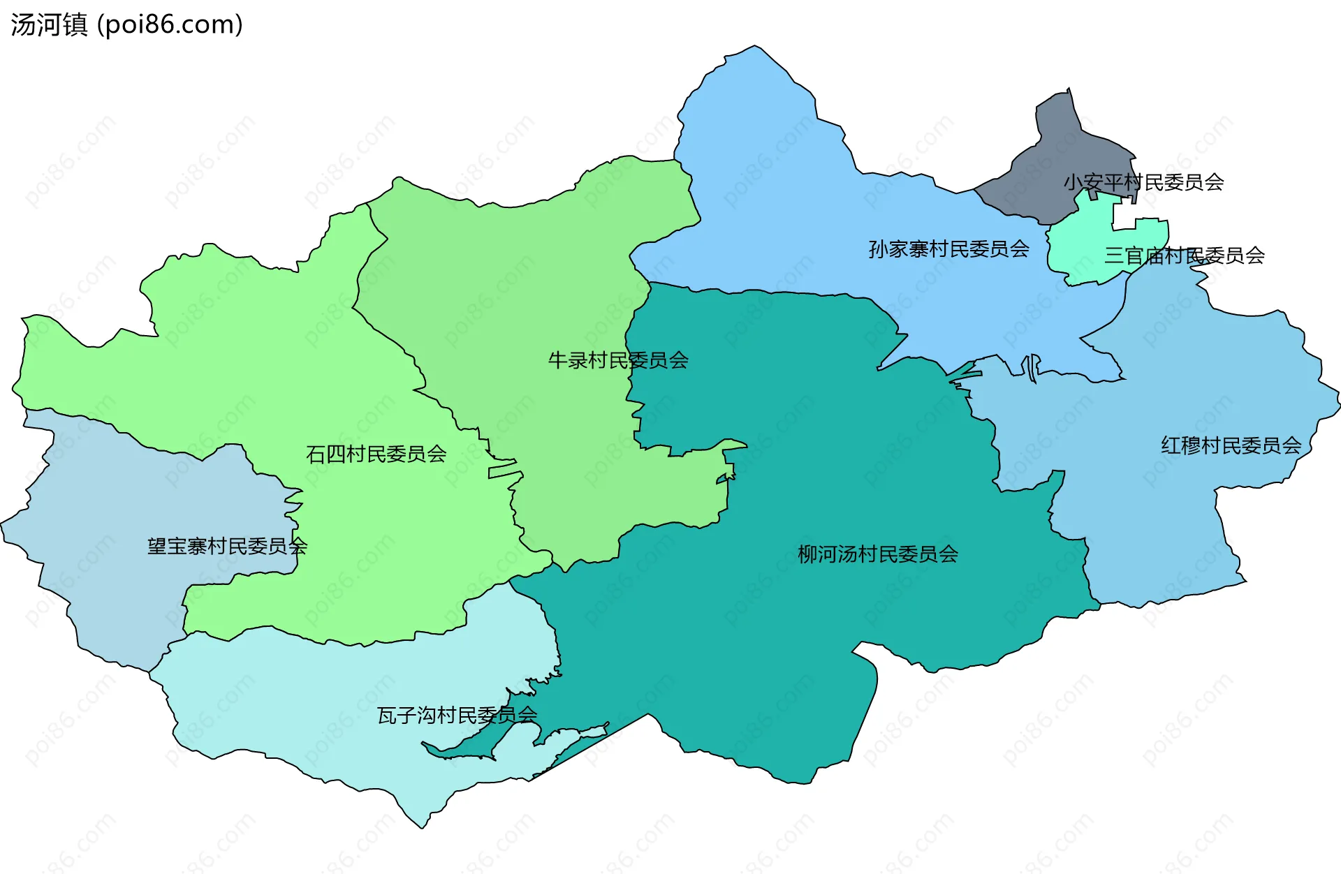 汤河镇边界地图(五级行政区划)