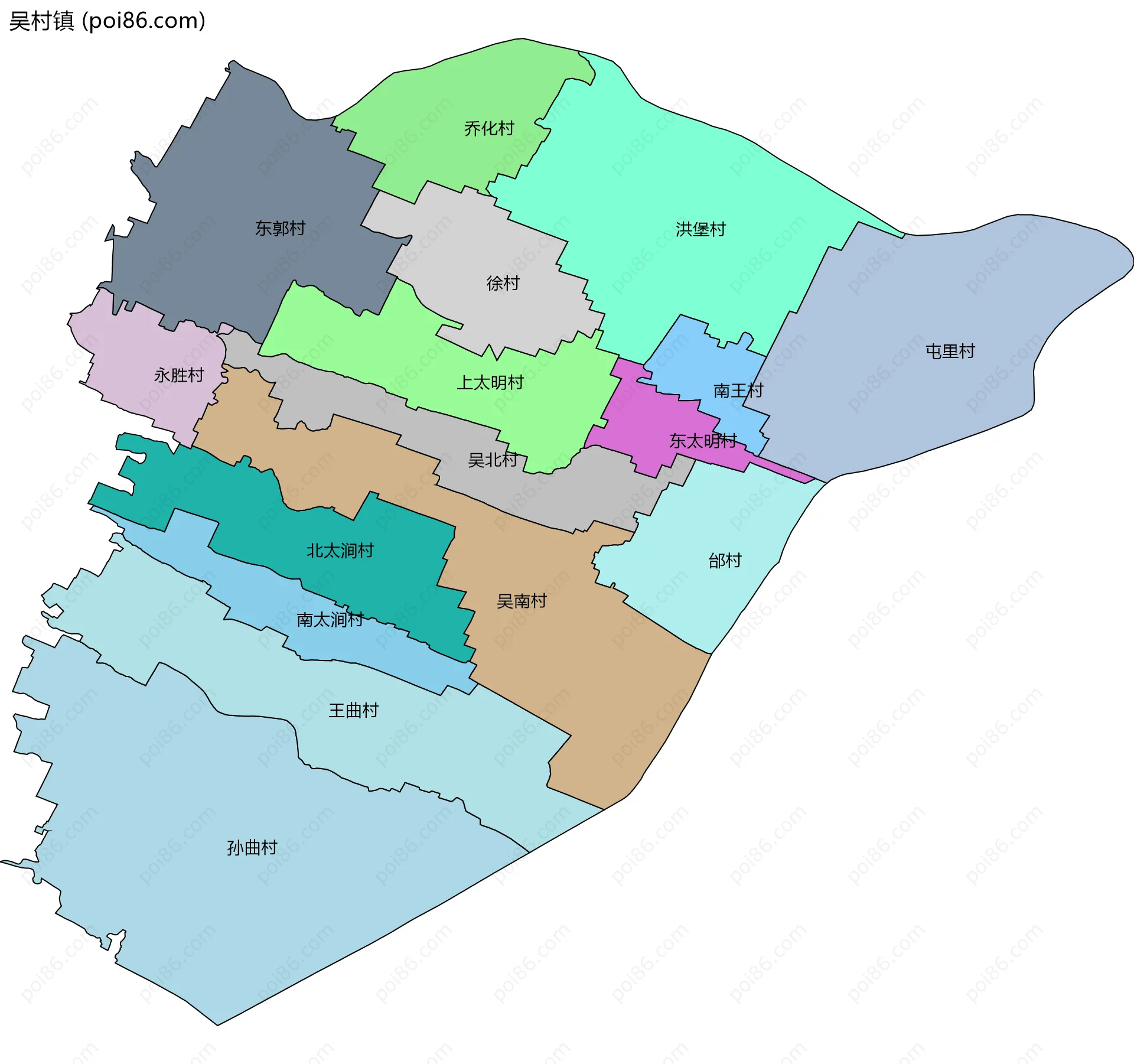 吴村镇边界地图(五级行政区划)