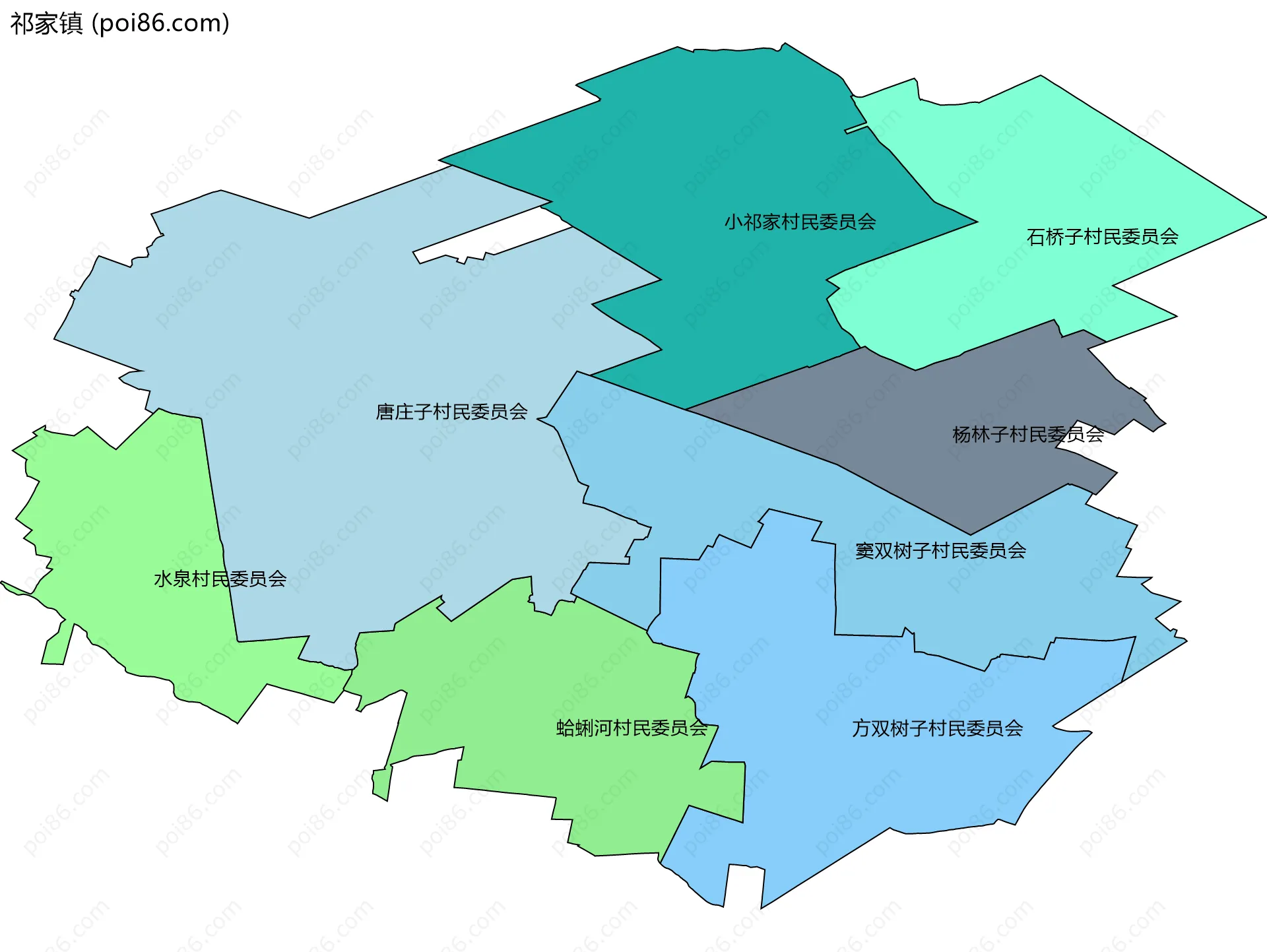 祁家镇边界地图(五级行政区划)