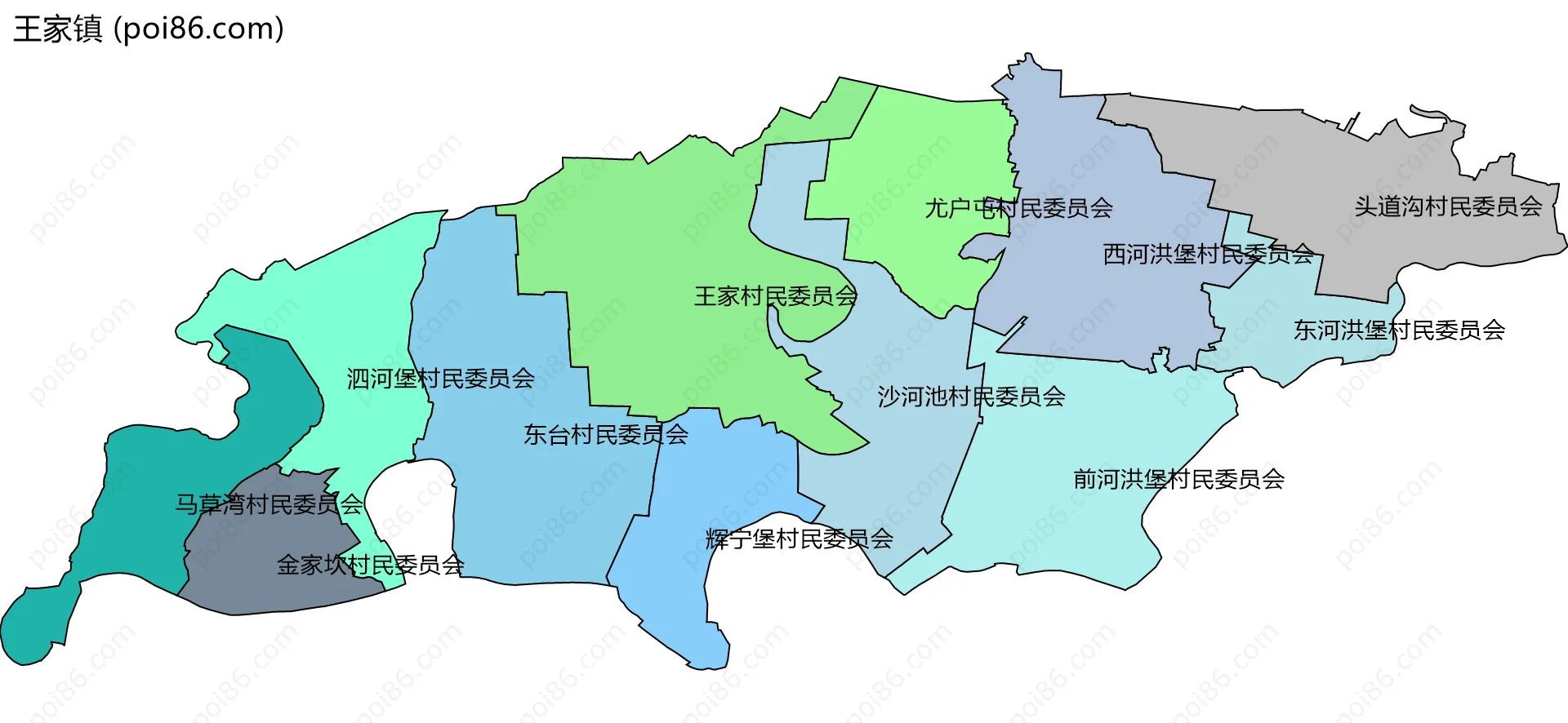 王家镇边界地图(五级行政区划)