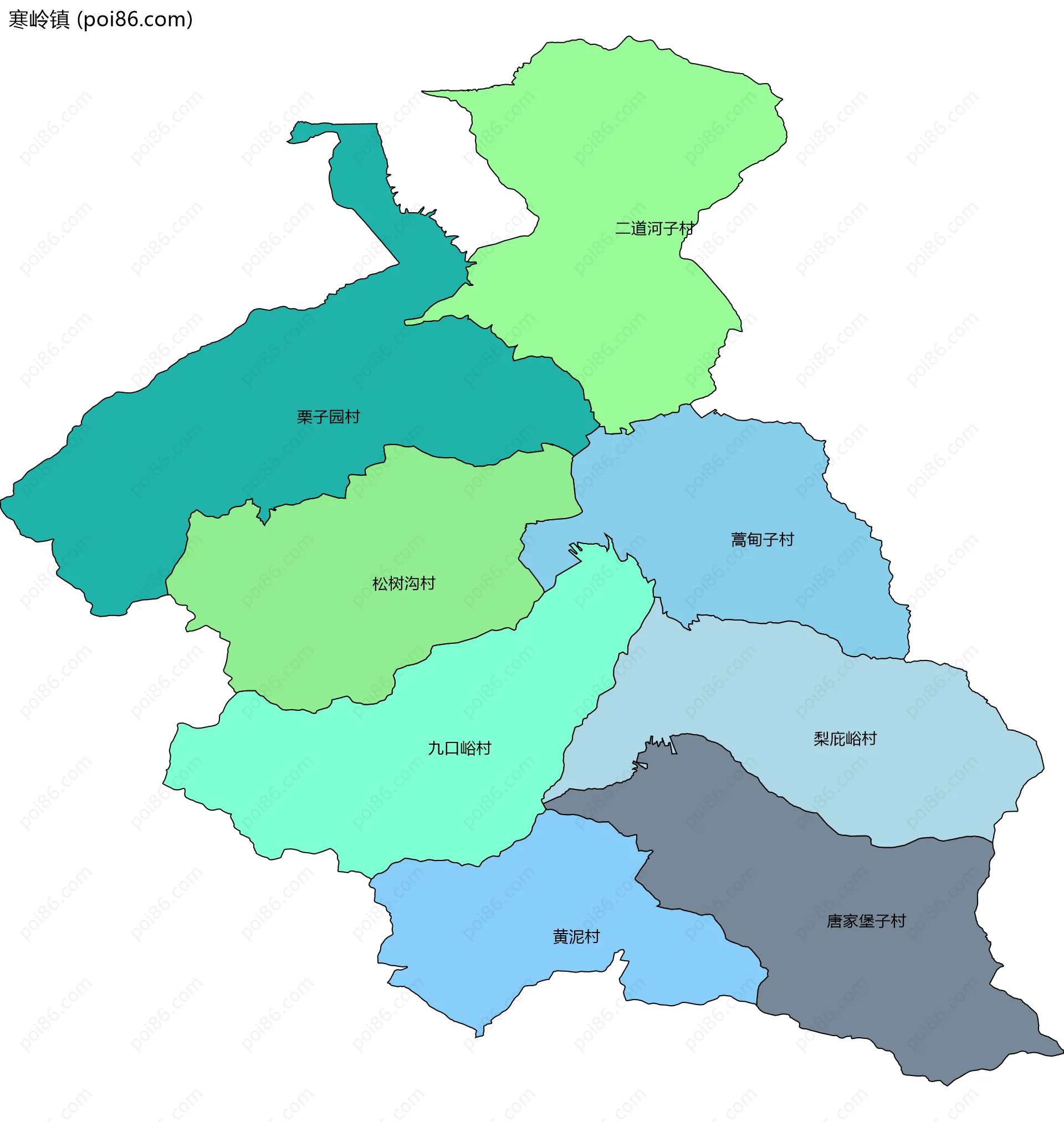 寒岭镇边界地图(五级行政区划)