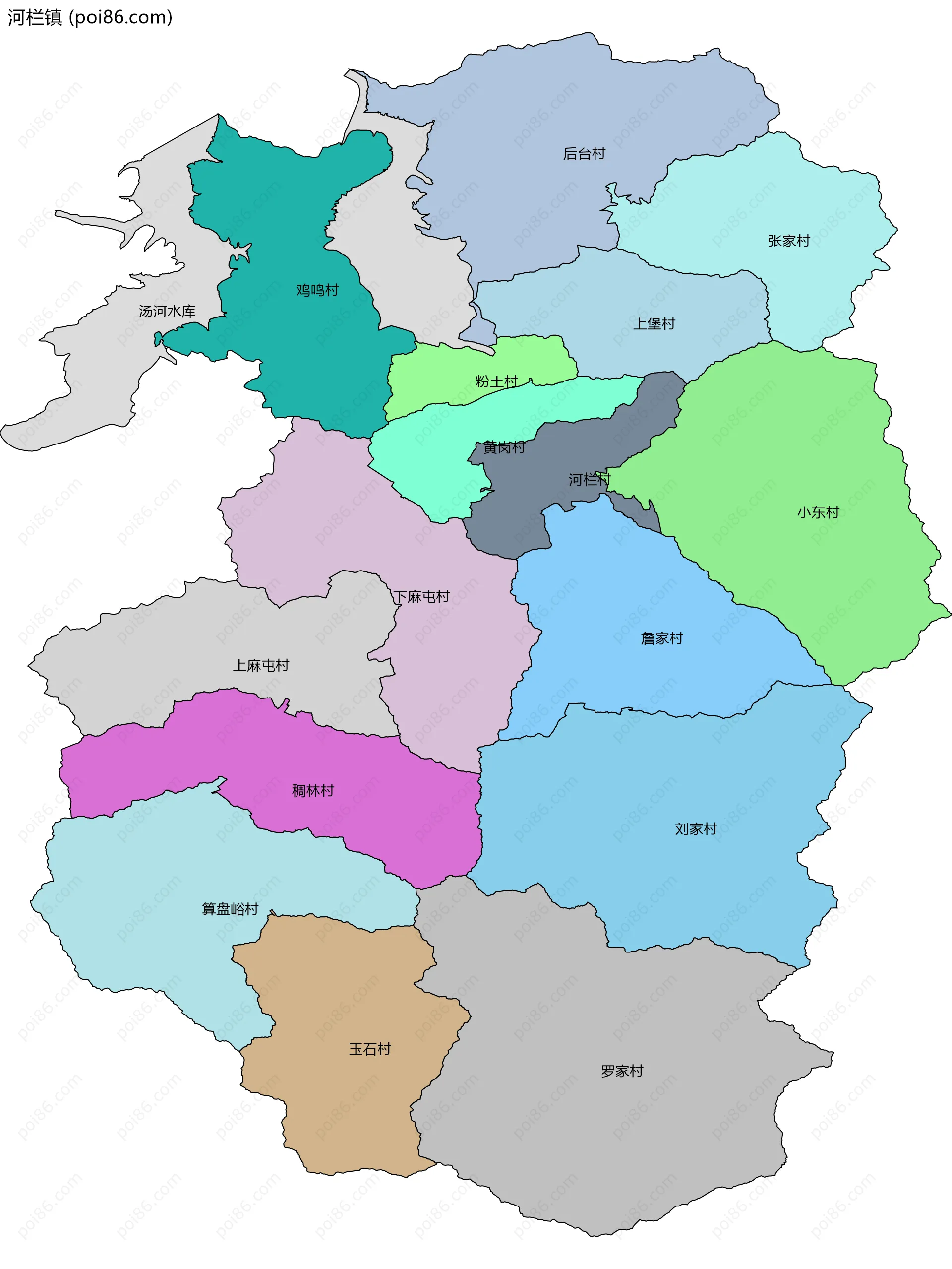 河栏镇边界地图(五级行政区划)