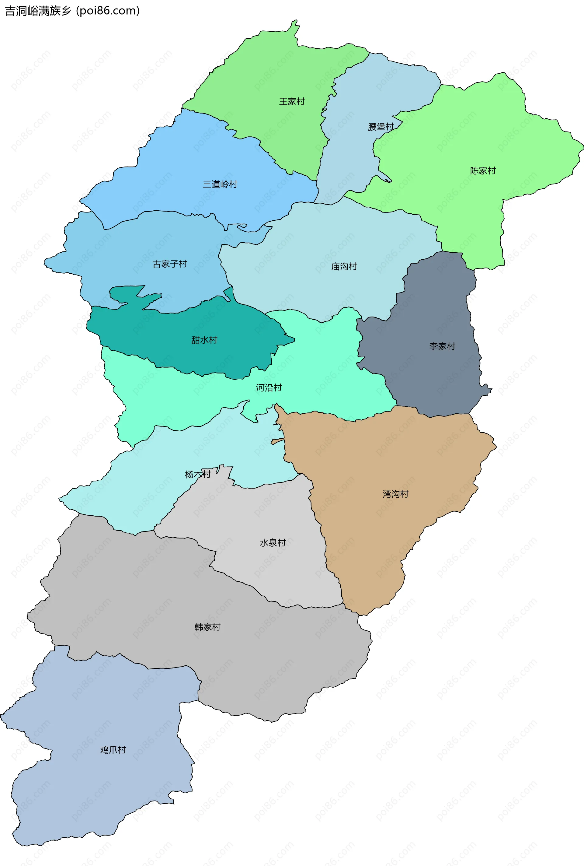 吉洞峪满族乡边界地图(五级行政区划)