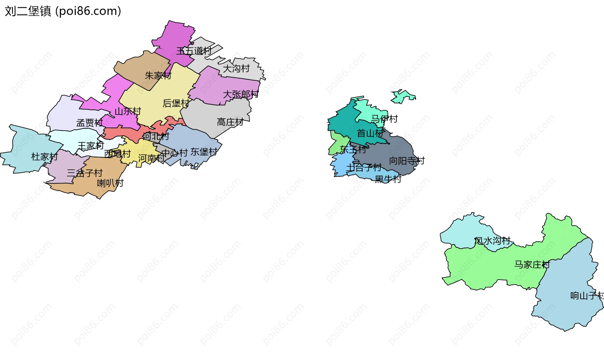 刘二堡镇边界地图(五级行政区划)