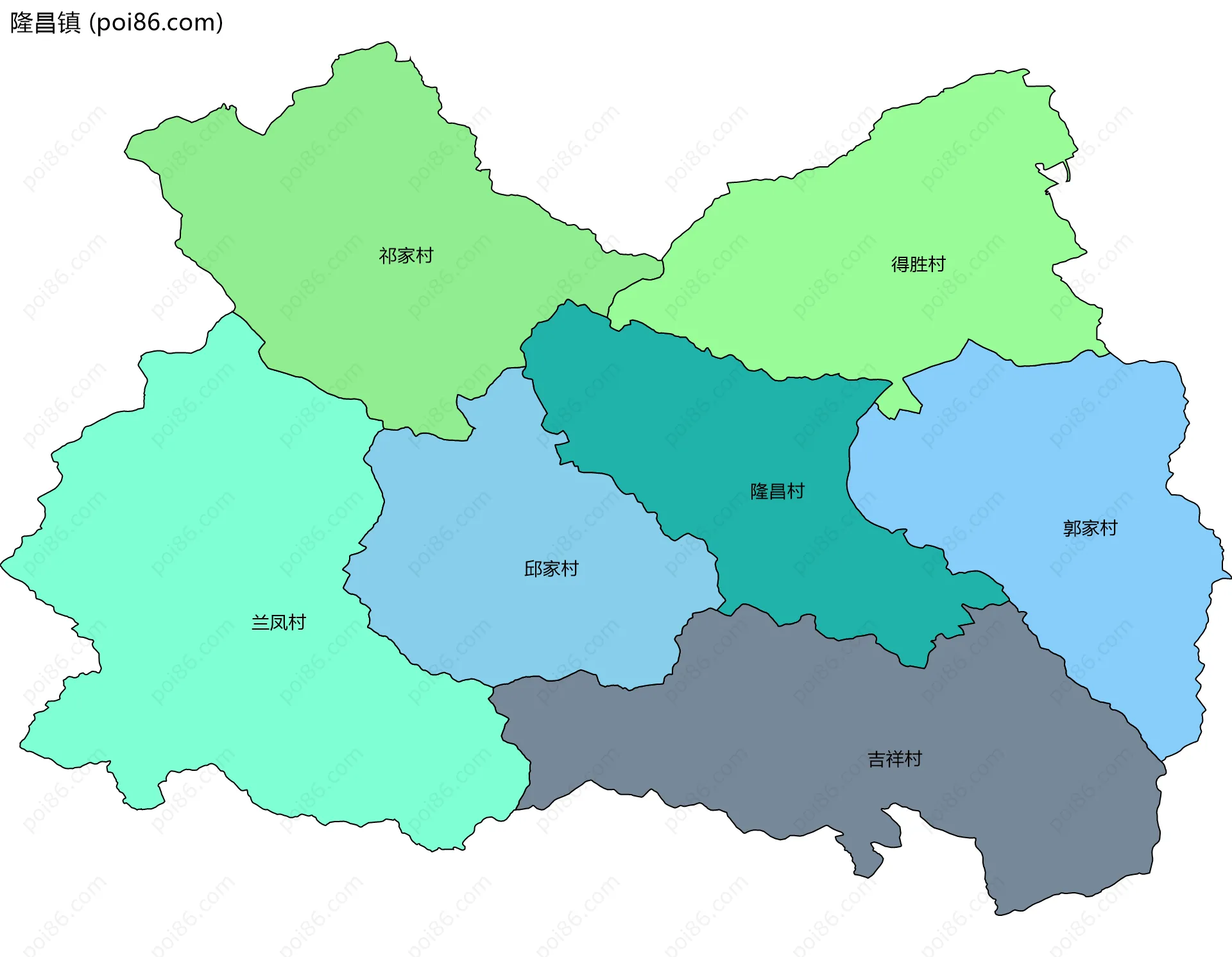 隆昌镇边界地图(五级行政区划)