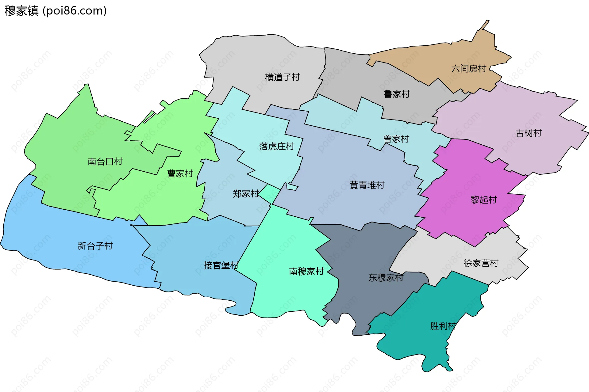 穆家镇边界地图(五级行政区划)