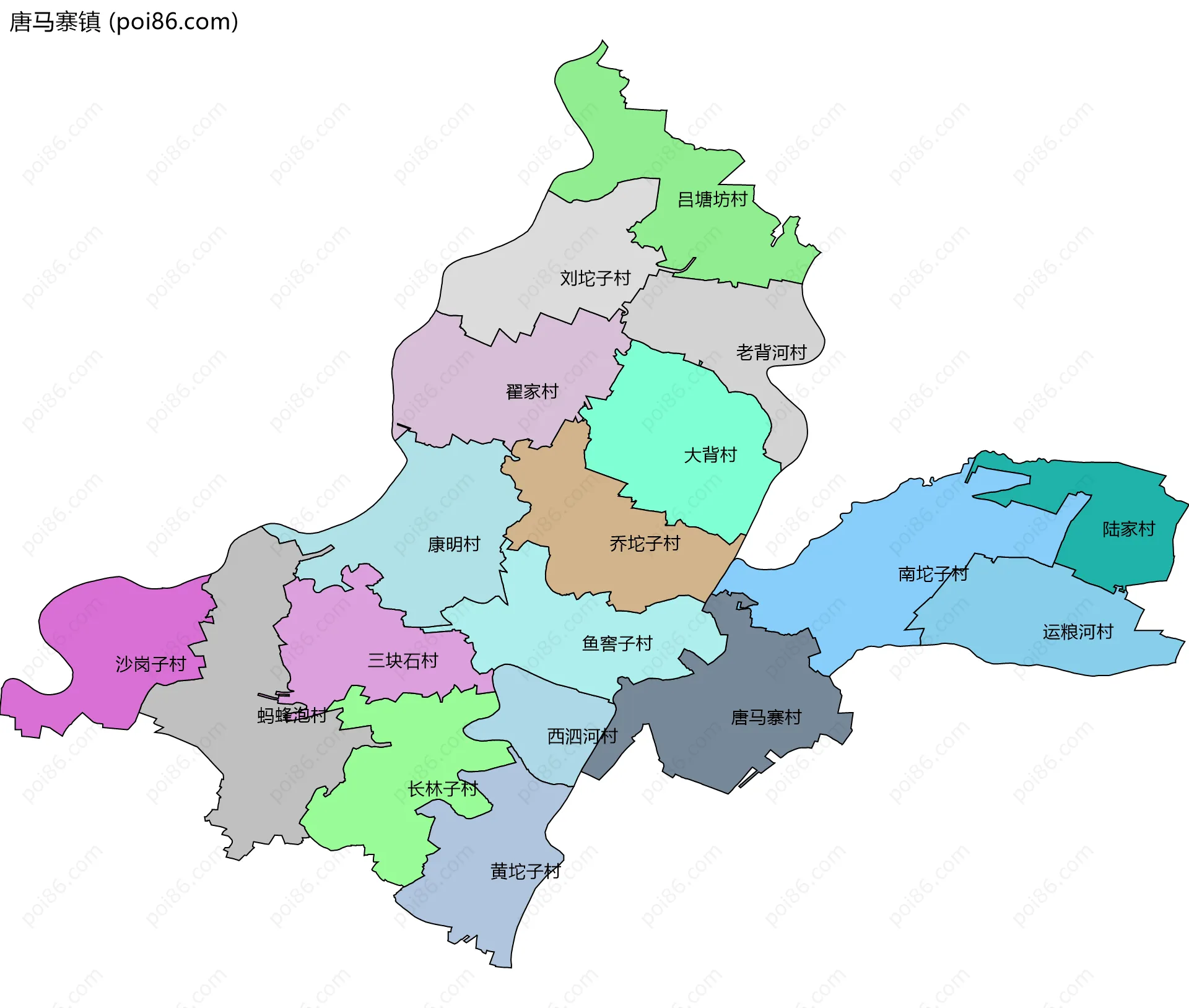 唐马寨镇边界地图(五级行政区划)