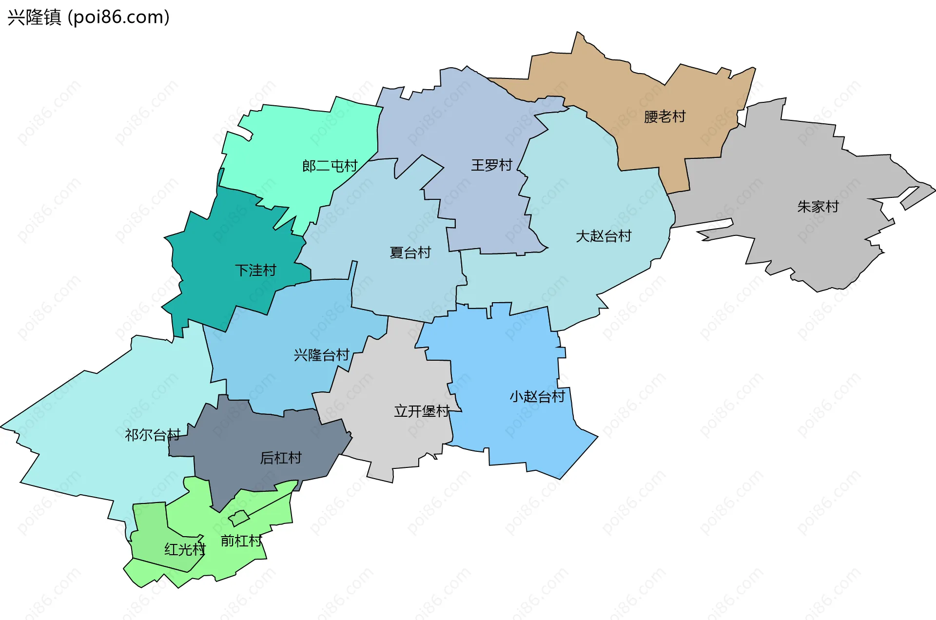 兴隆镇边界地图(五级行政区划)