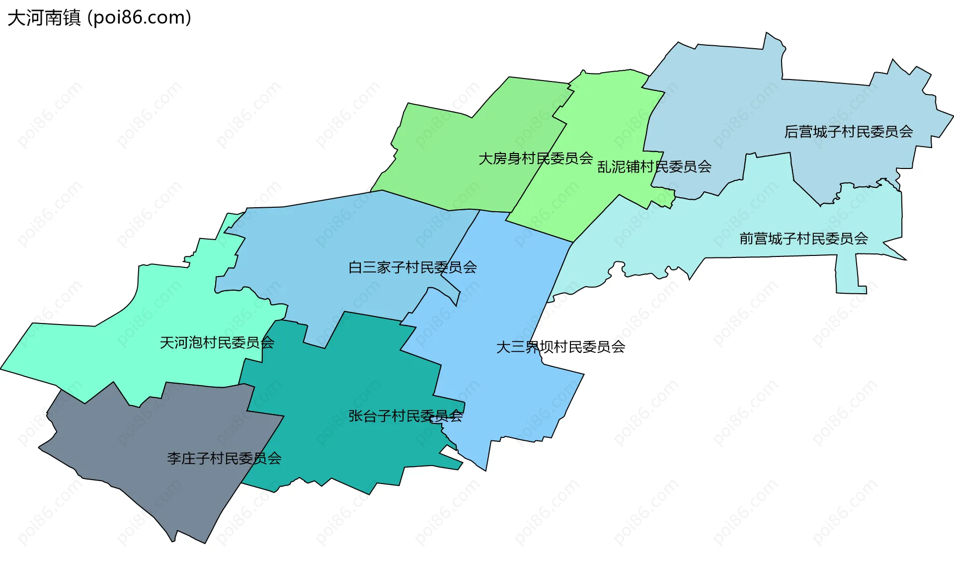 大河南镇边界地图(五级行政区划)