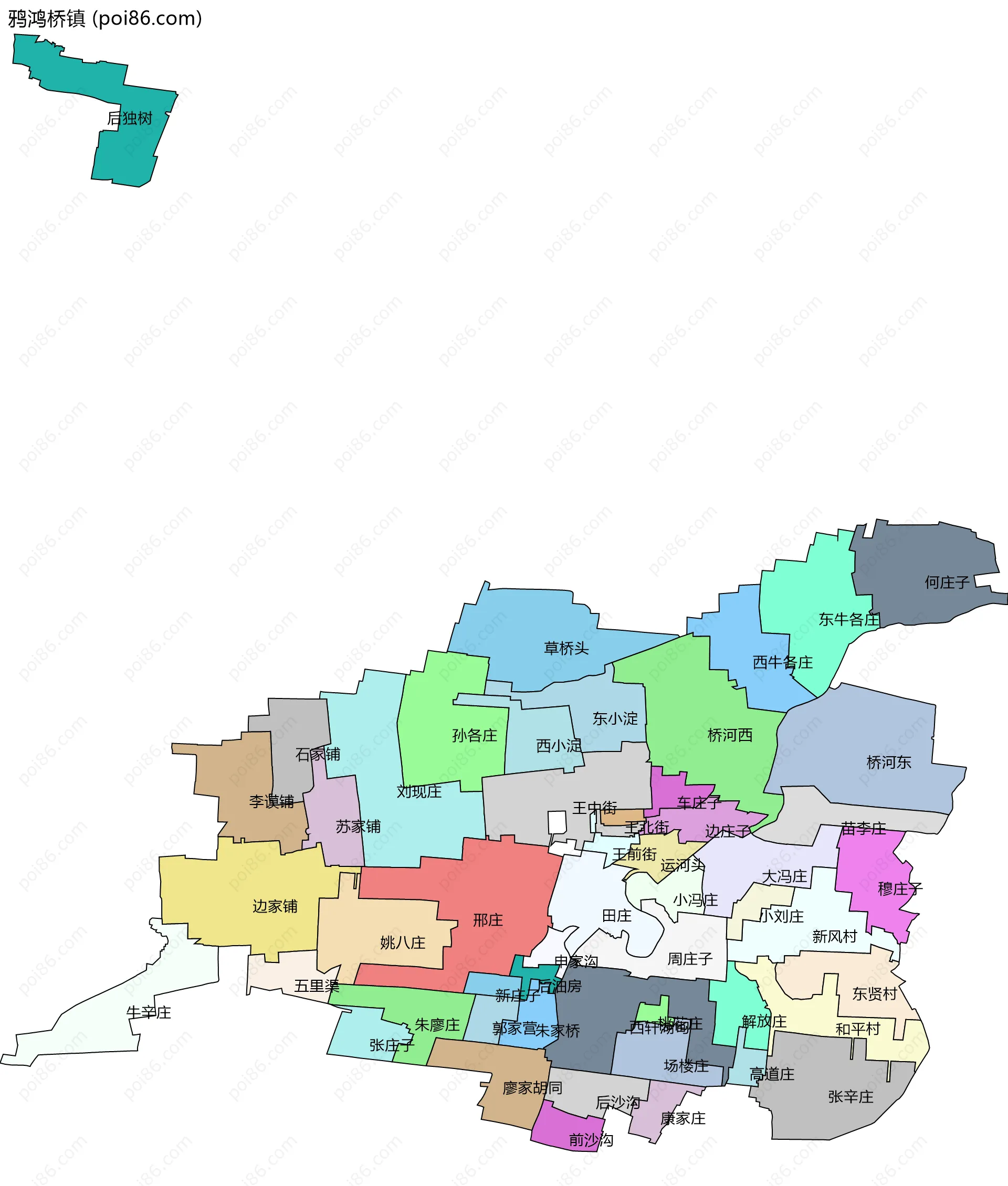 鸦鸿桥镇边界地图(五级行政区划)