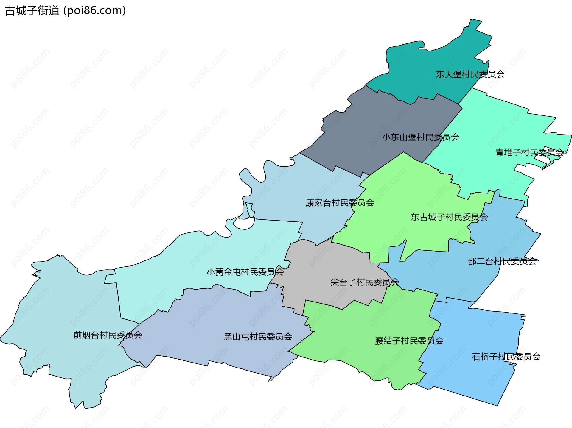 古城子街道边界地图(五级行政区划)