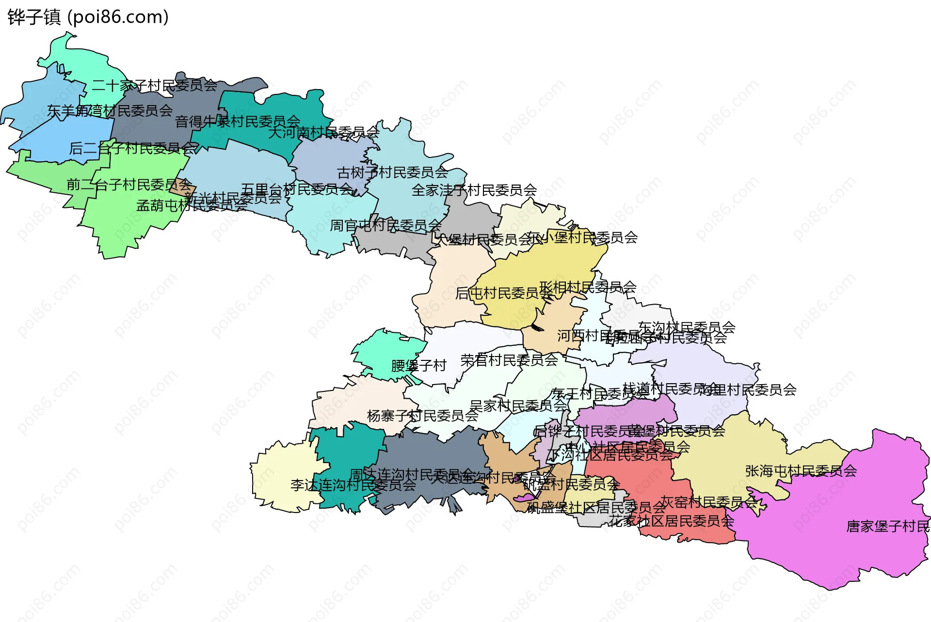 铧子镇边界地图(五级行政区划)