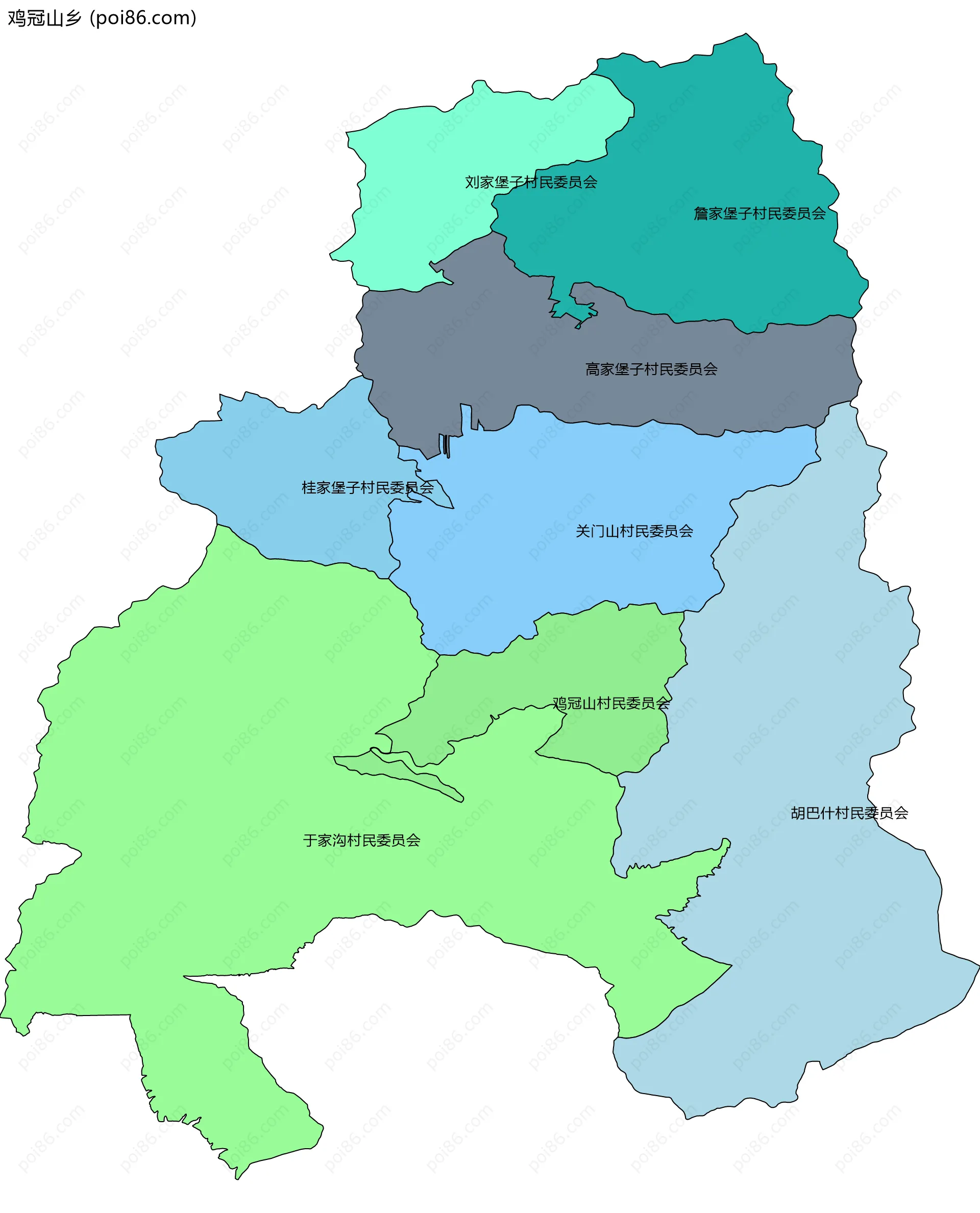 鸡冠山乡边界地图(五级行政区划)