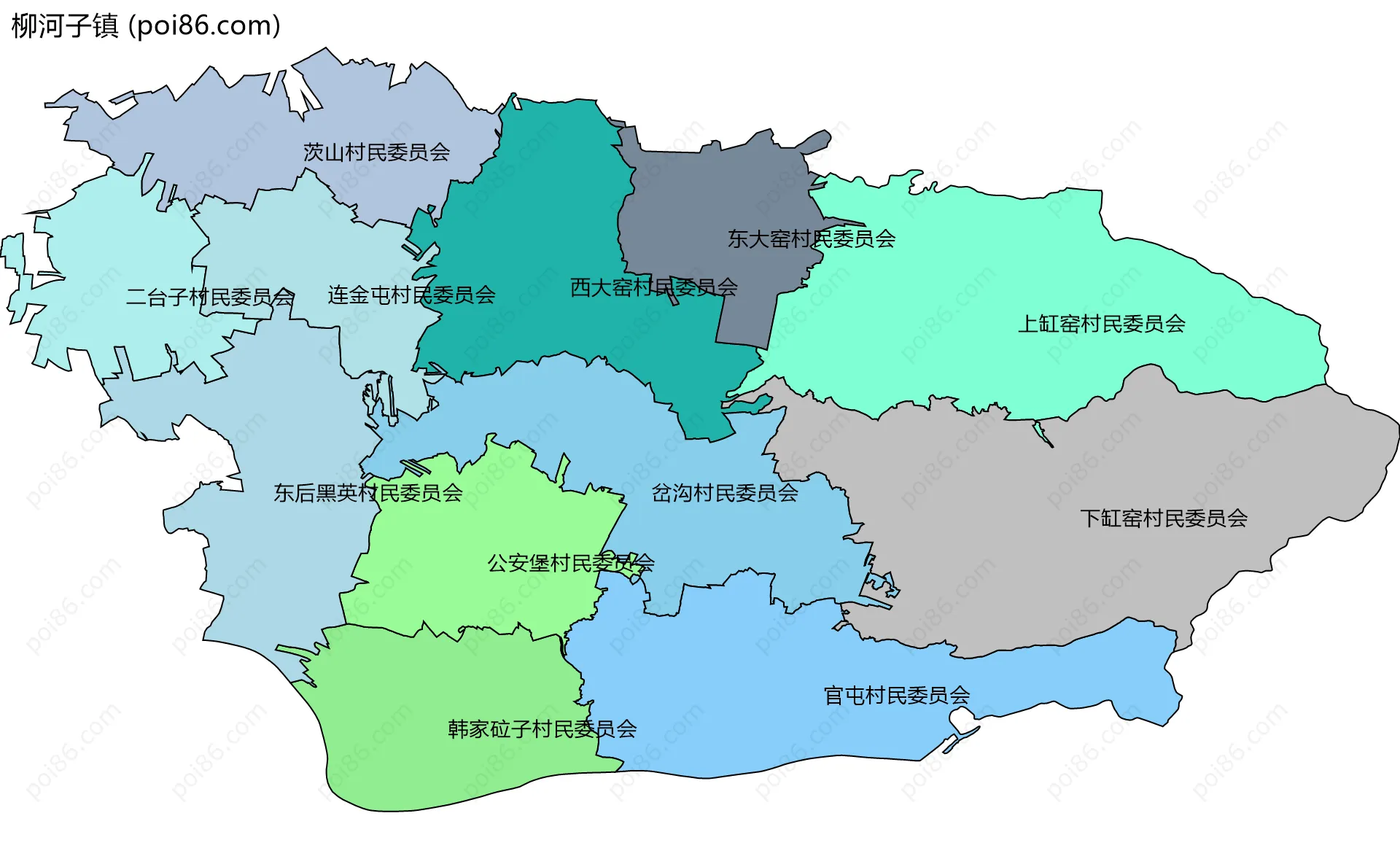 柳河子镇边界地图(五级行政区划)