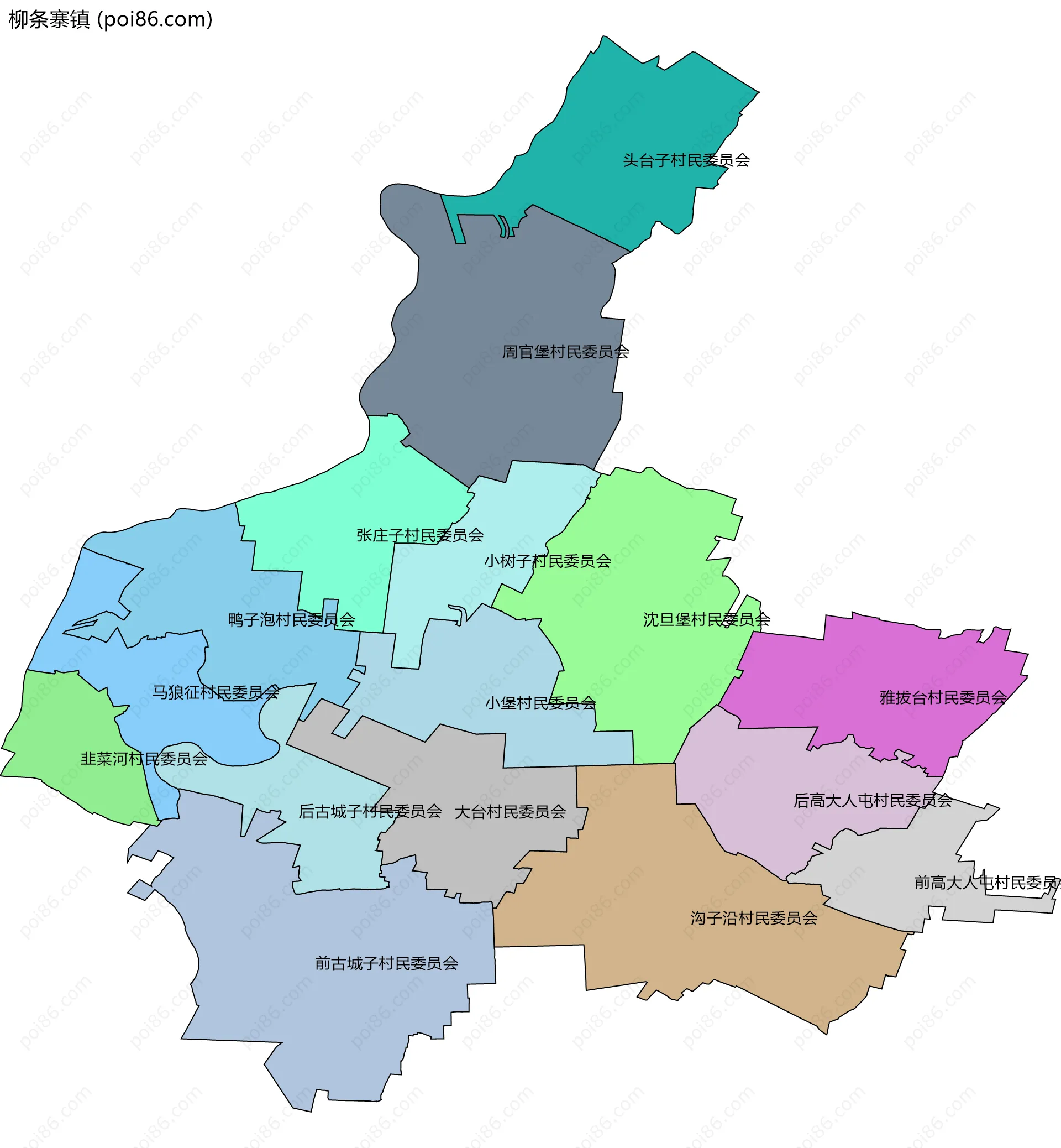 柳条寨镇边界地图(五级行政区划)