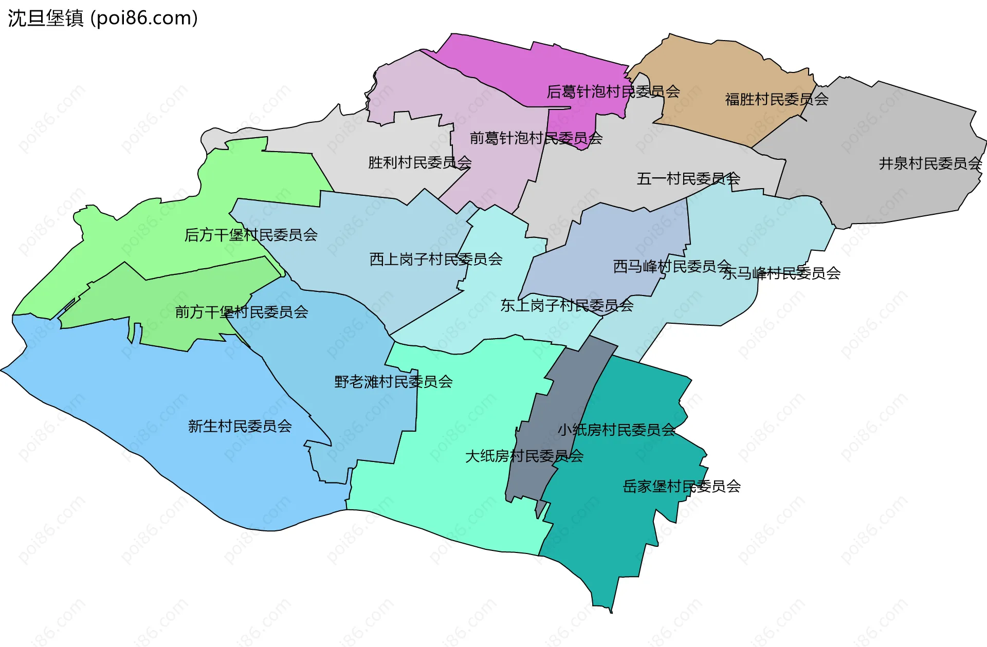 沈旦堡镇边界地图(五级行政区划)
