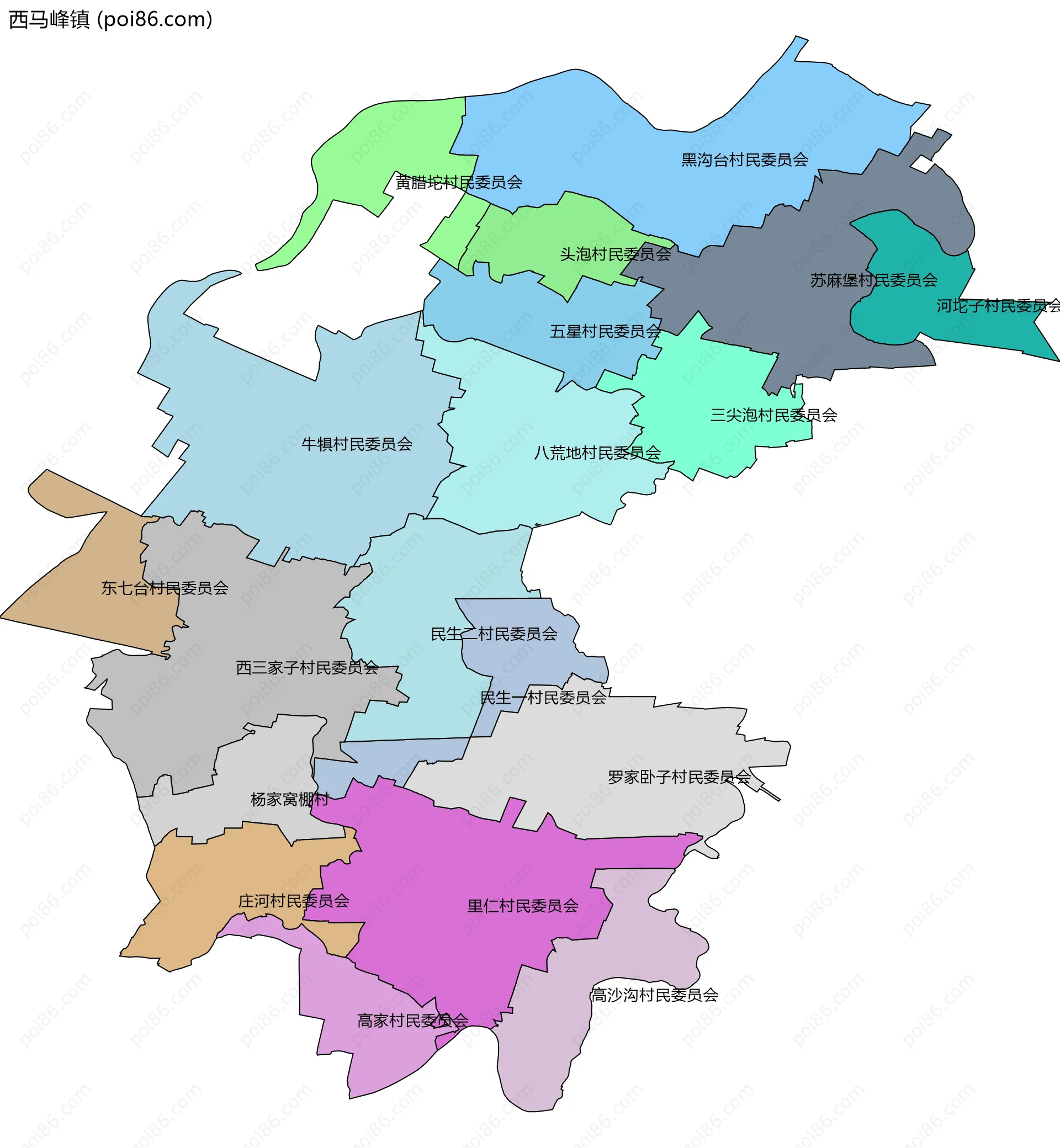 西马峰镇边界地图(五级行政区划)