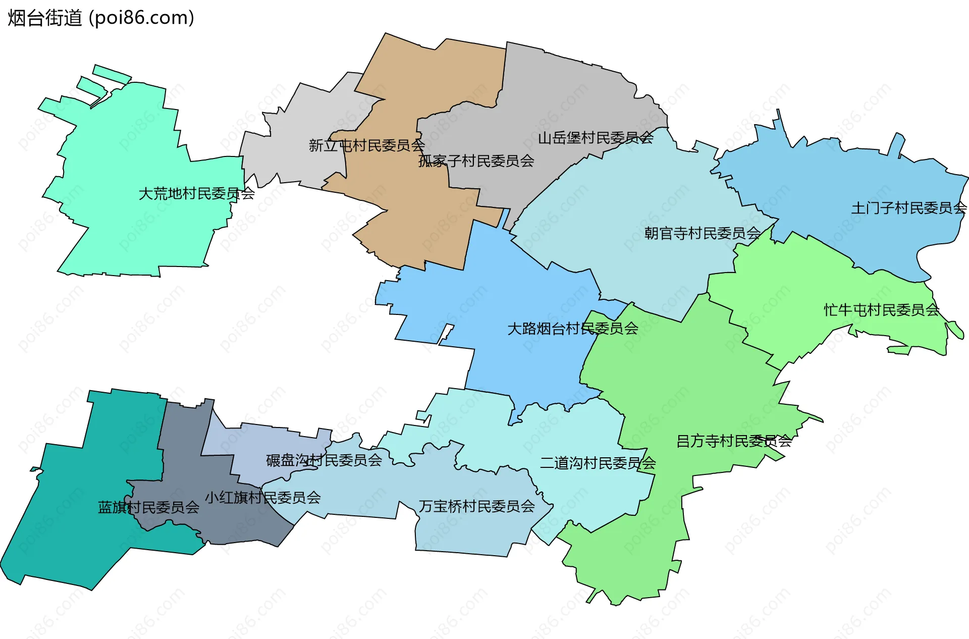 烟台街道边界地图(五级行政区划)