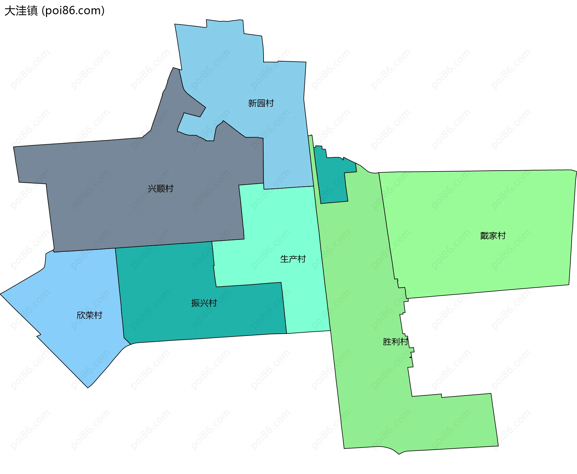 大洼镇边界地图(五级行政区划)