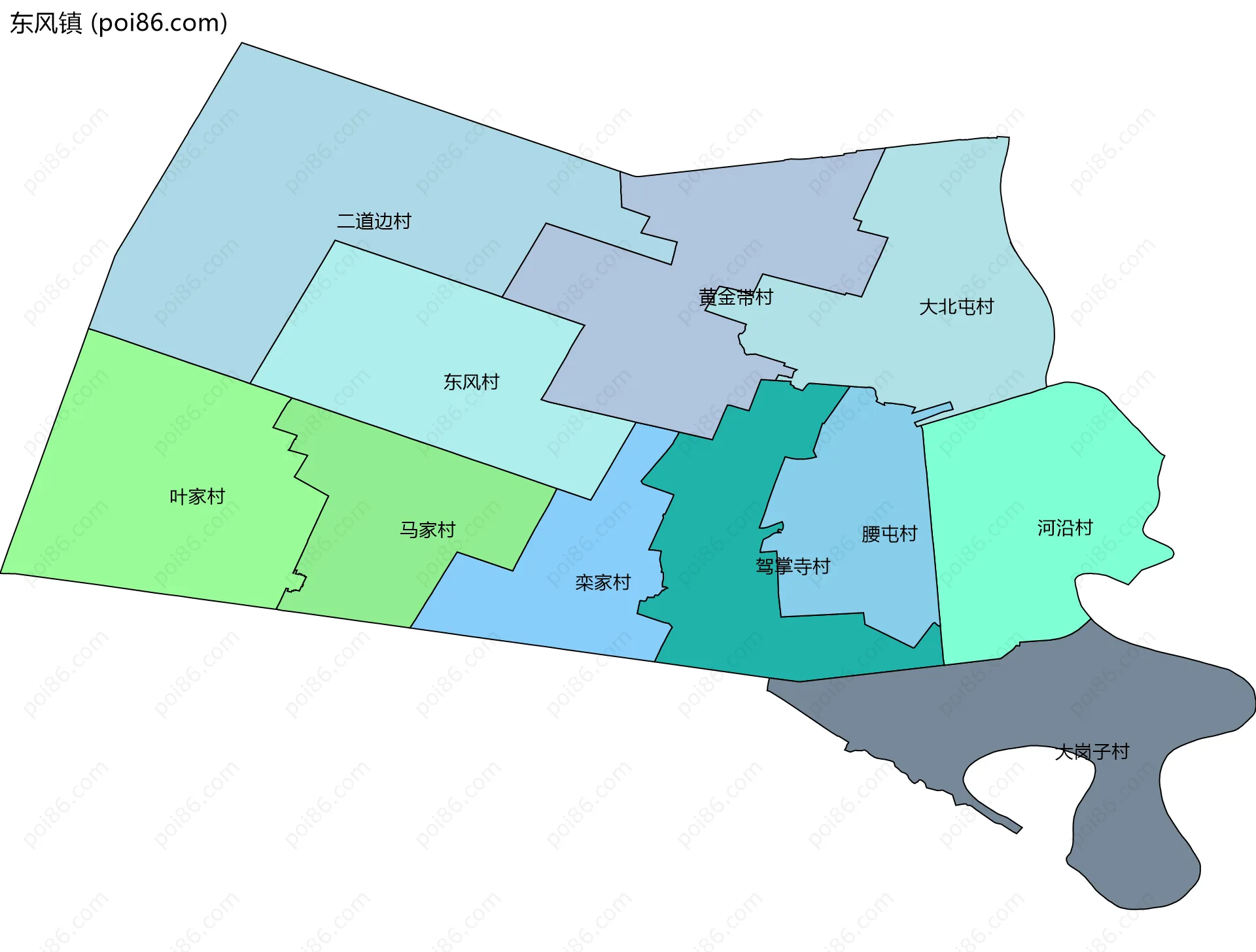 东风镇边界地图(五级行政区划)