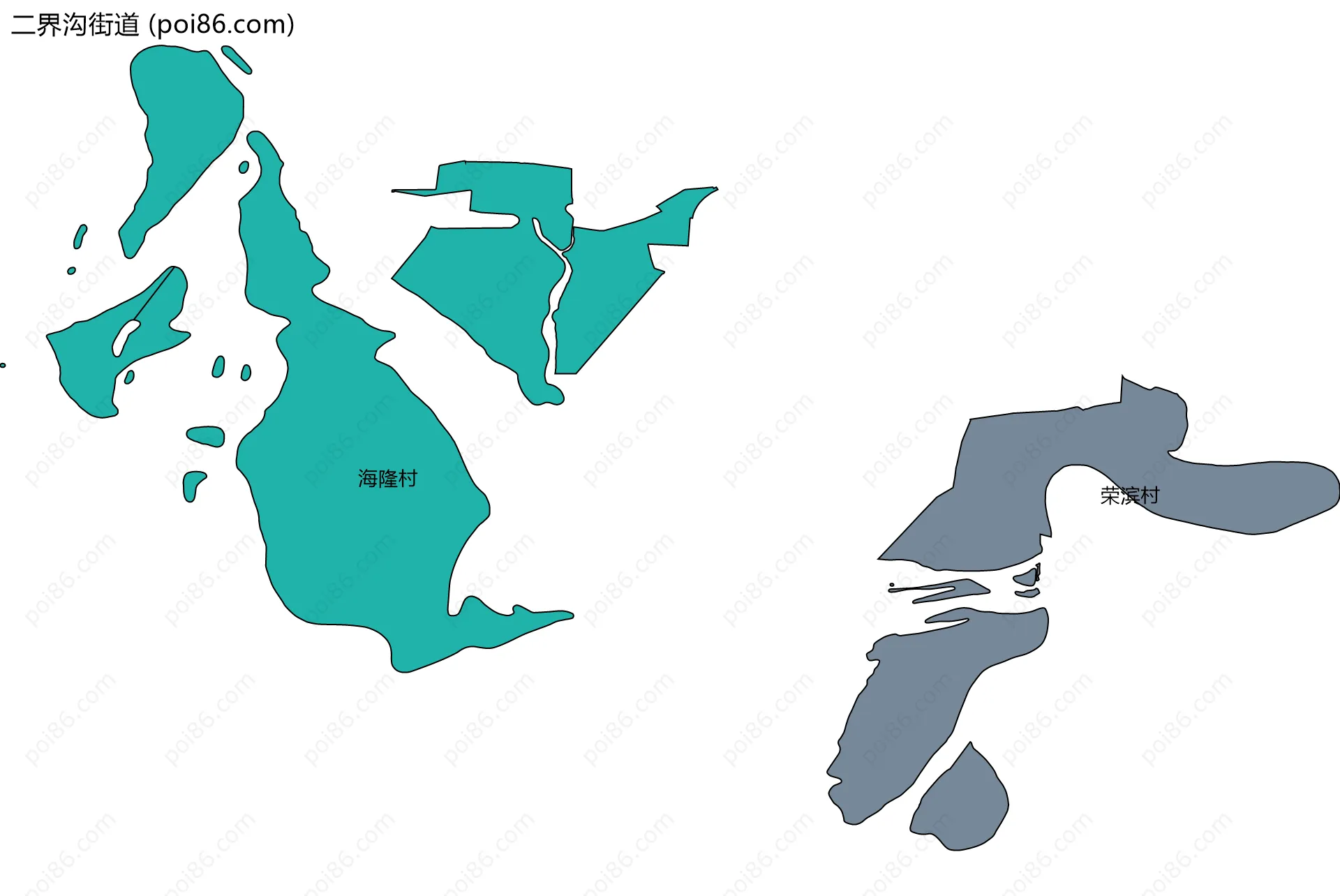 二界沟街道边界地图(五级行政区划)