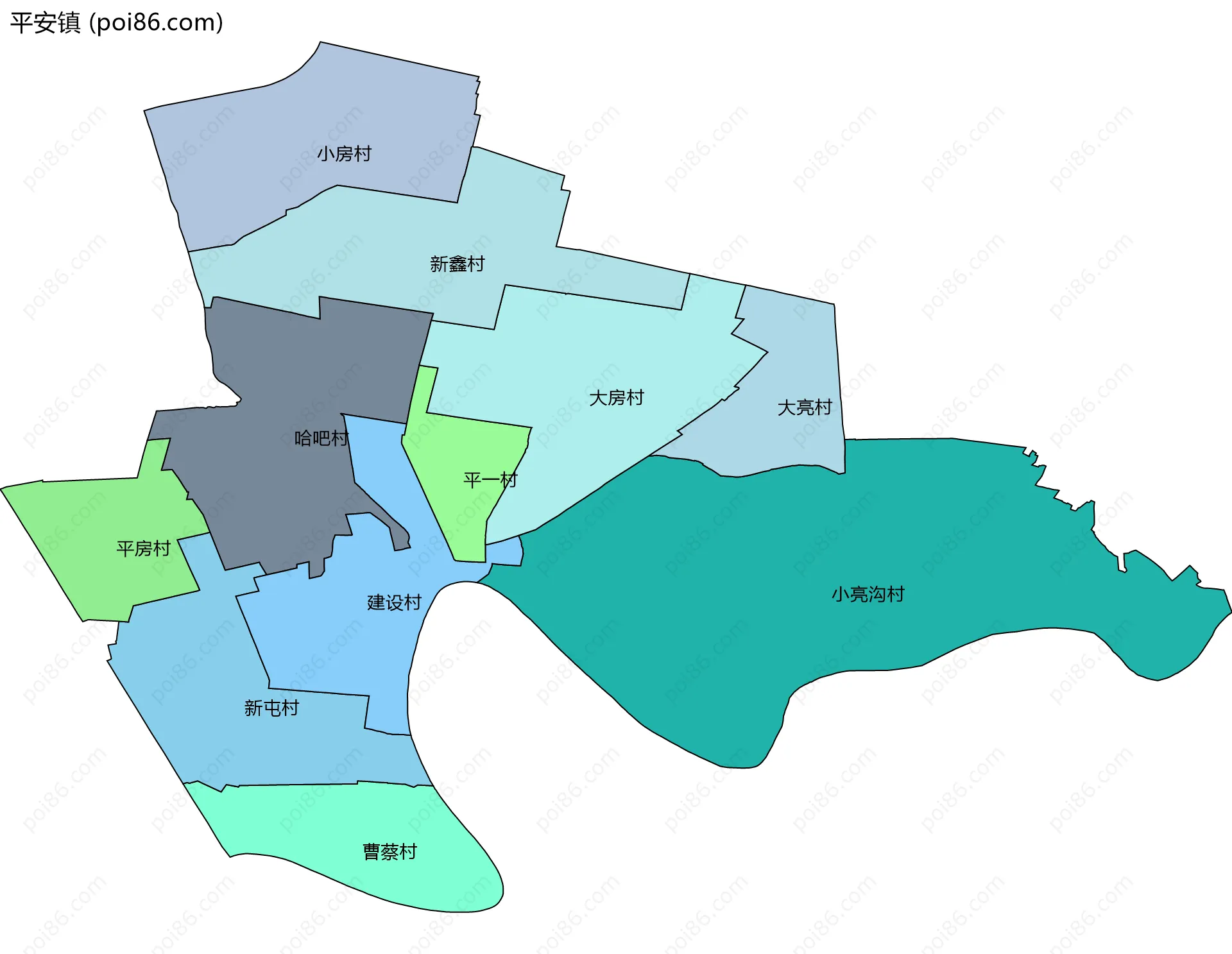 平安镇边界地图(五级行政区划)