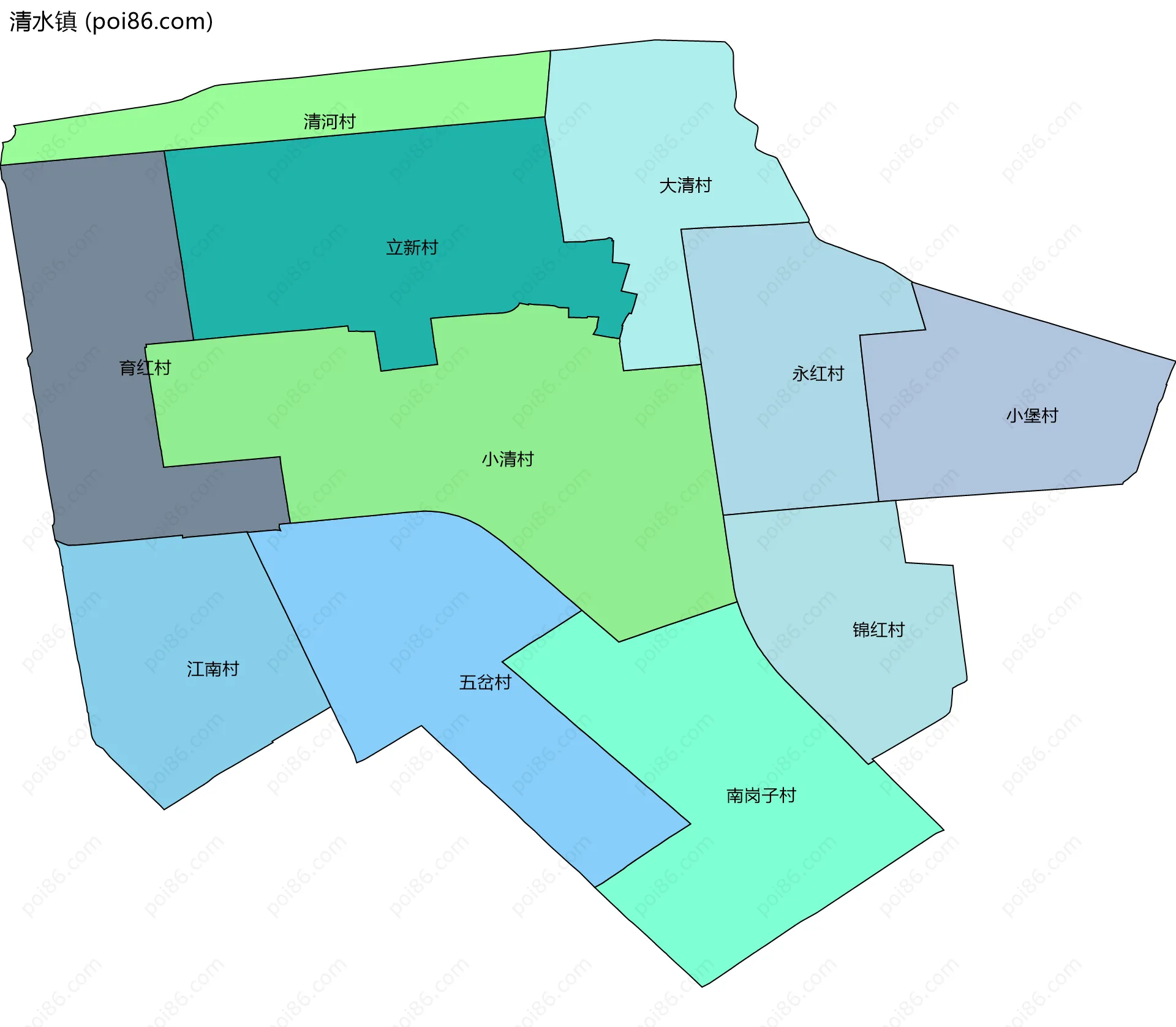 清水镇边界地图(五级行政区划)