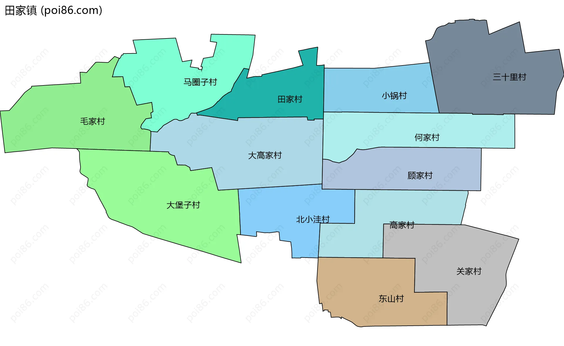 田家镇边界地图(五级行政区划)