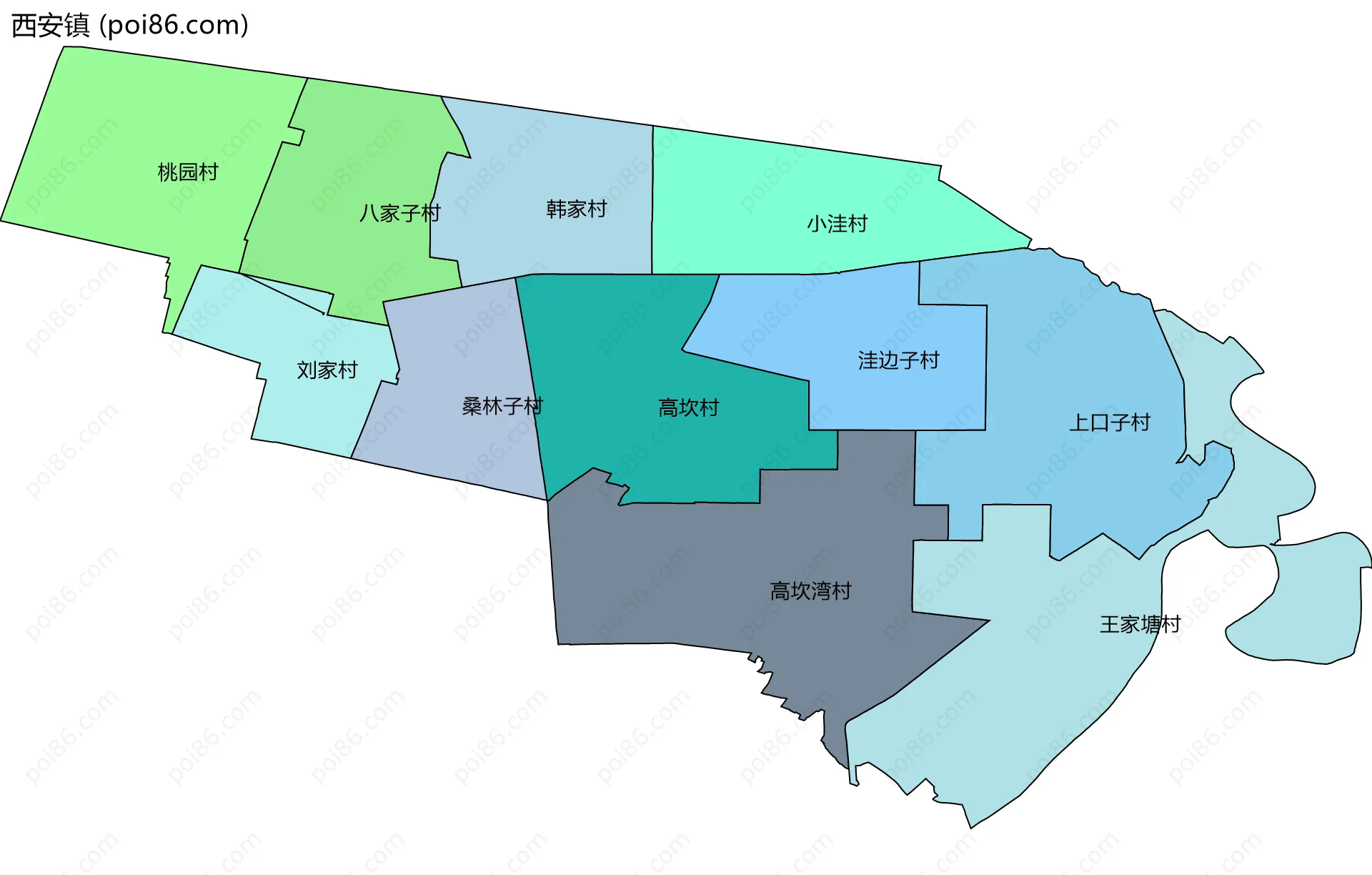 西安镇边界地图(五级行政区划)