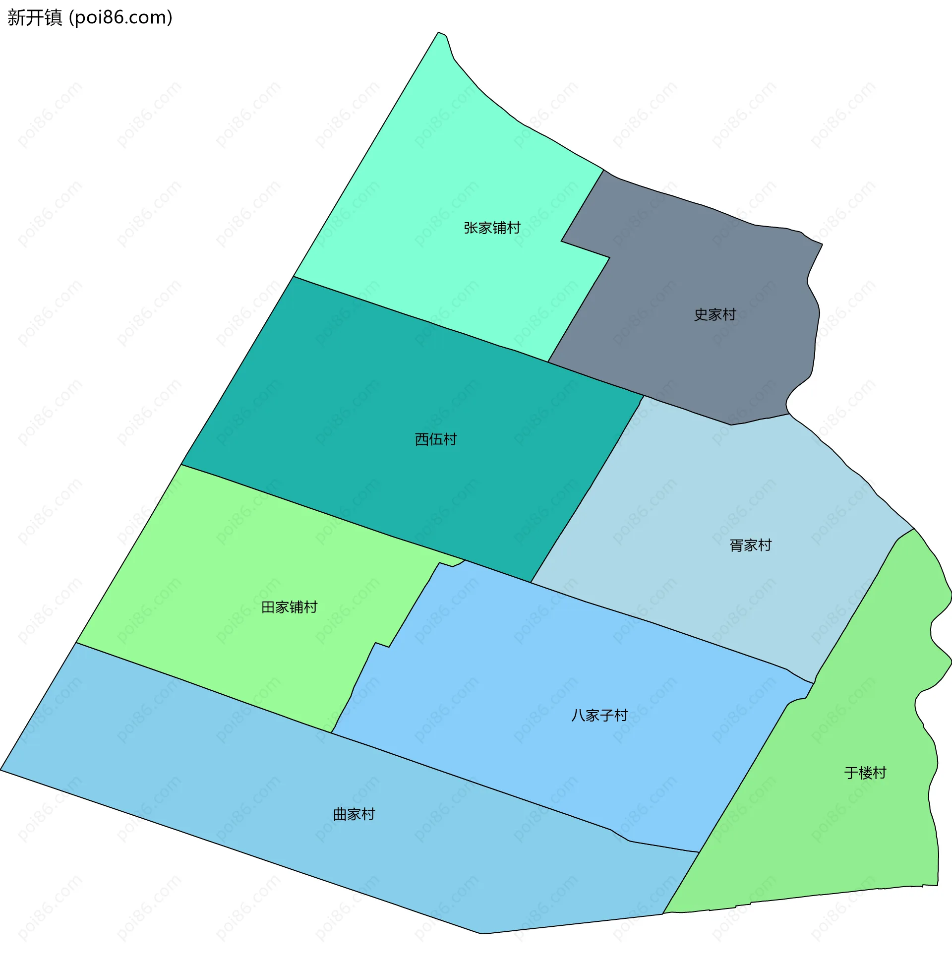 新开镇边界地图(五级行政区划)